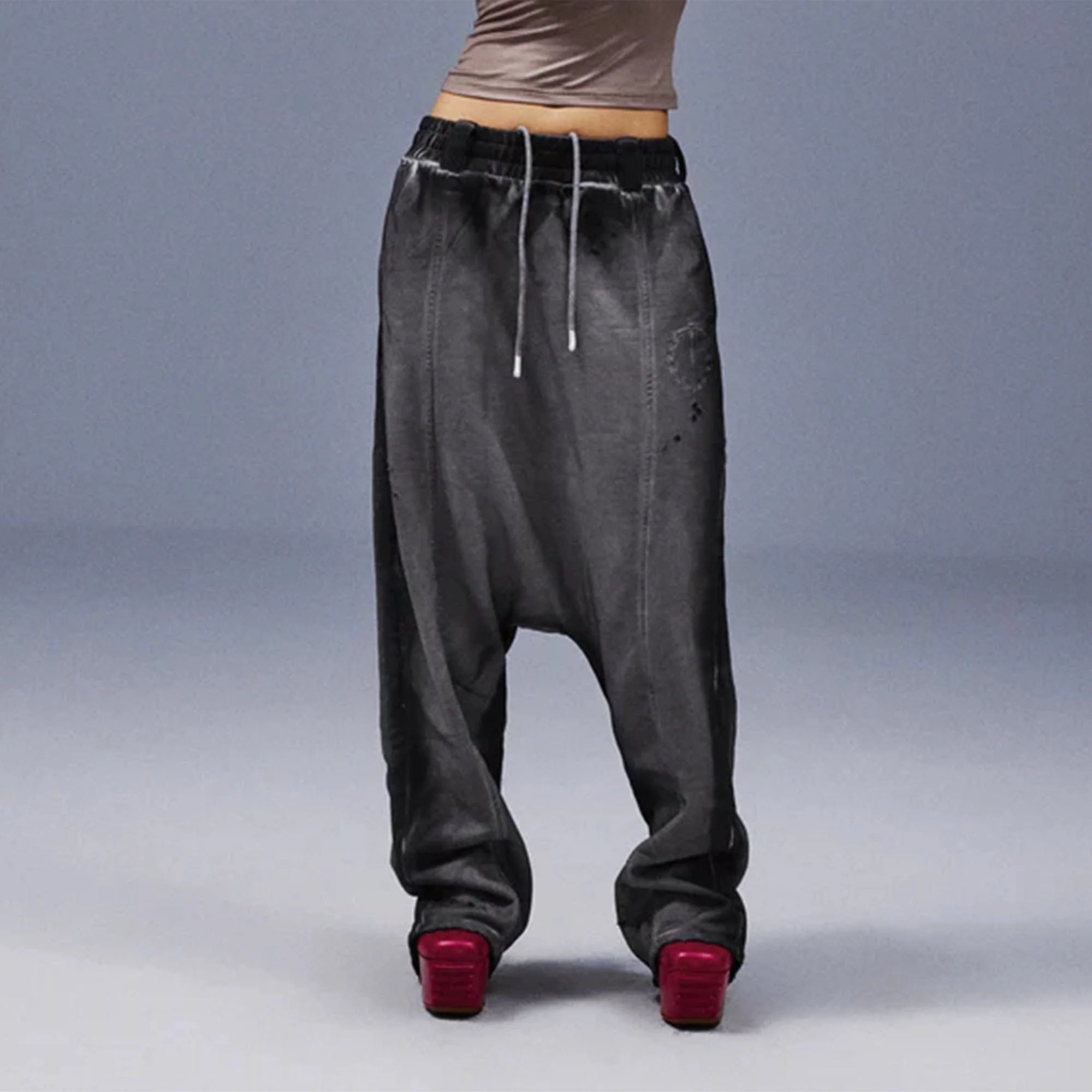 TECNINEGROUP Middle-Panel Washed Drop-Crotch Sweatpants