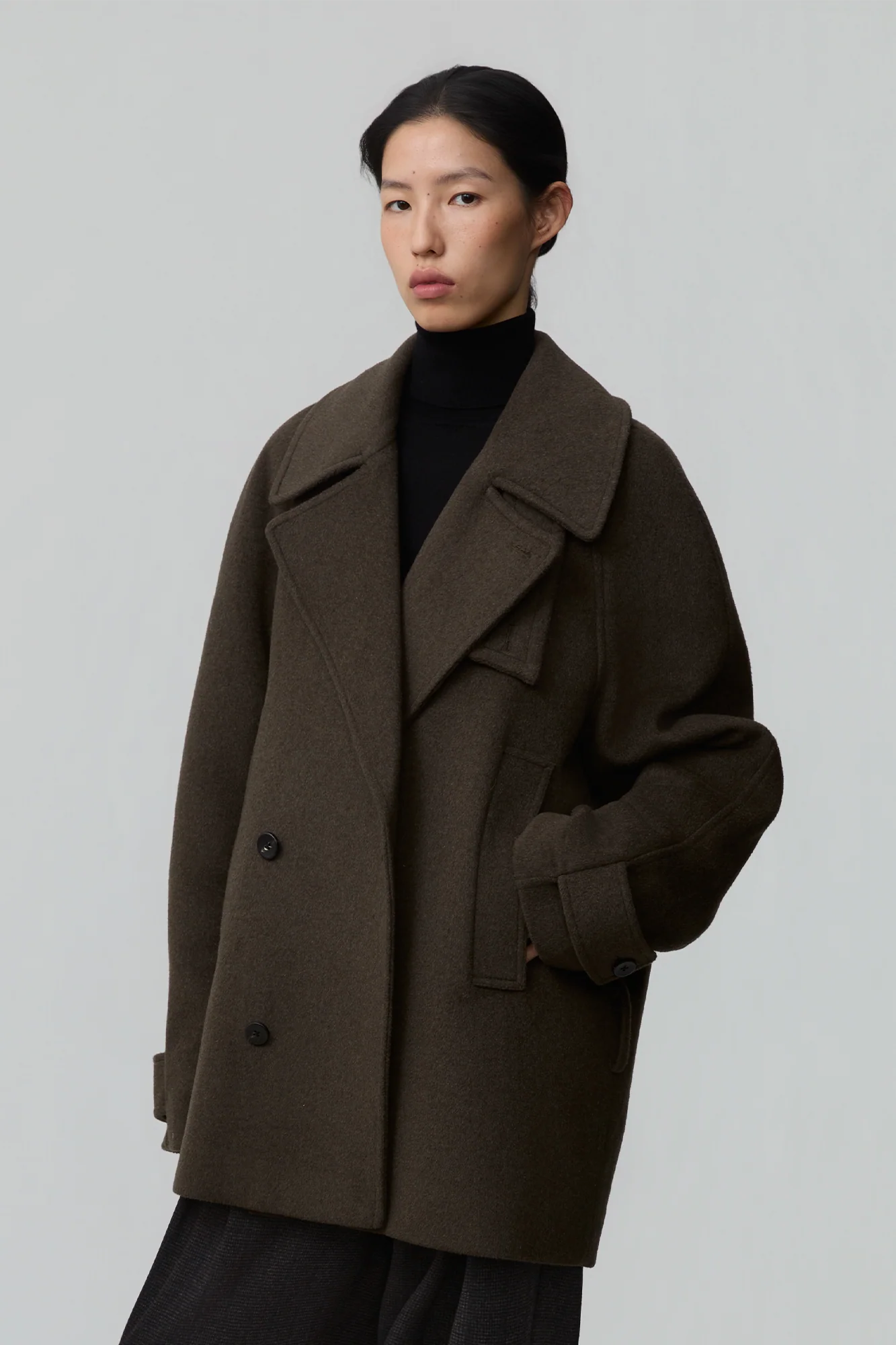 OPICLOTH Double-Breasted Belted Wool-Blend Coat