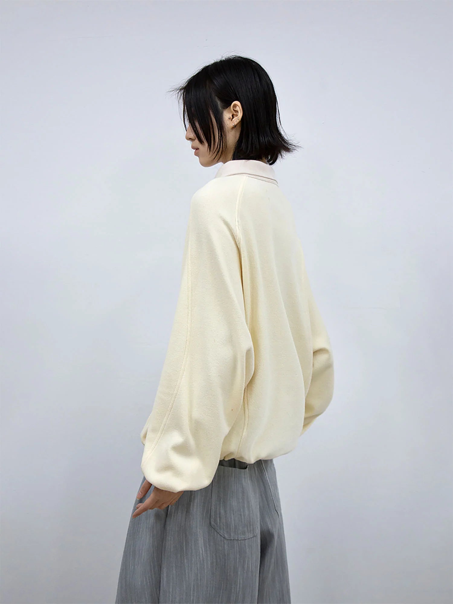 RELABEL Raglan Drawstring-Hem Polo Sweatshirt