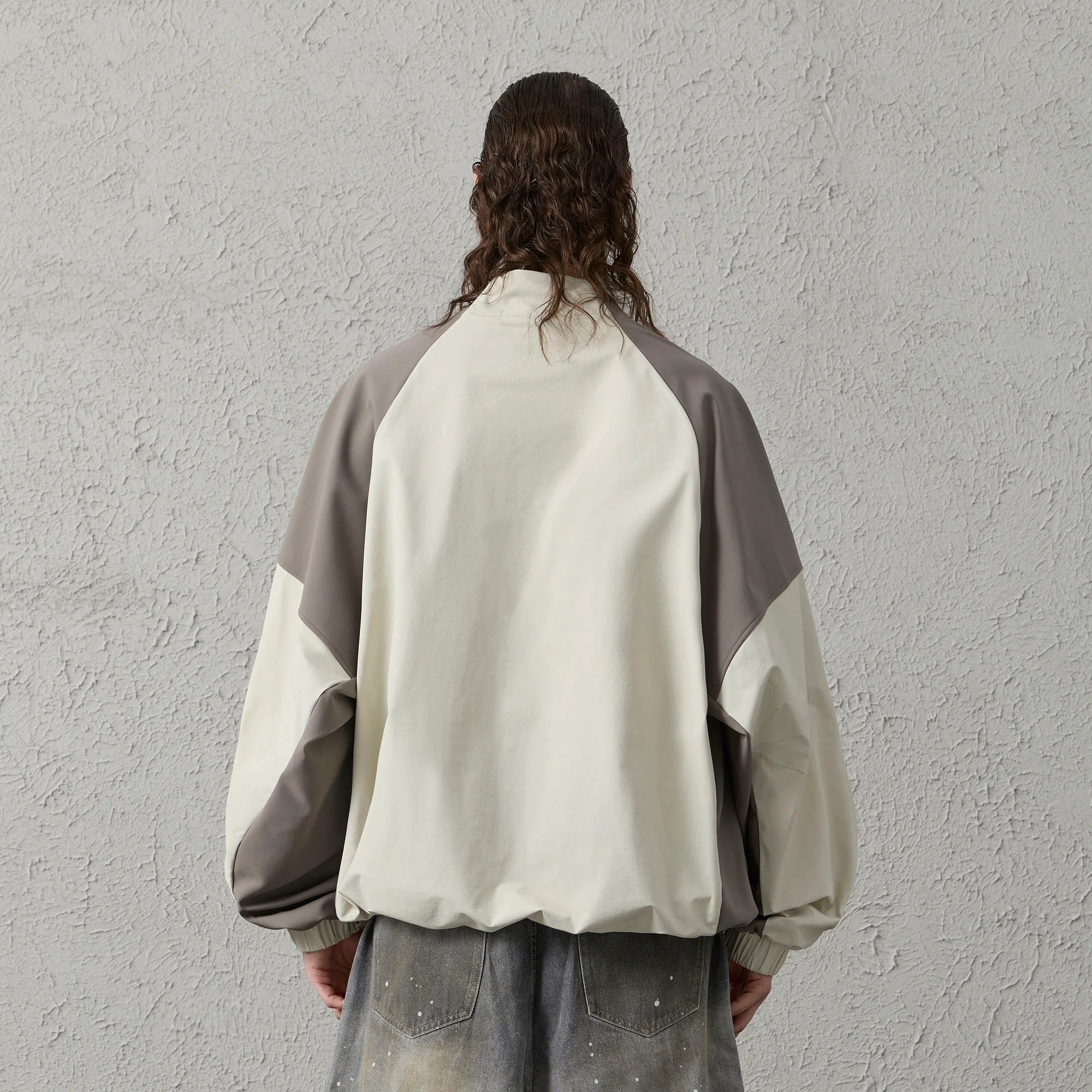 ORGANIC EMOTION Contrast Diagonal Half Zip Oversized  Windbreaker