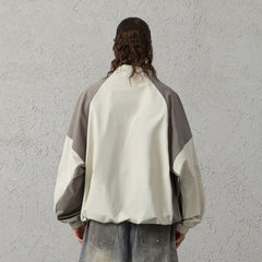 ORGANIC EMOTION Contrast Diagonal Half Zip Oversized  Windbreaker