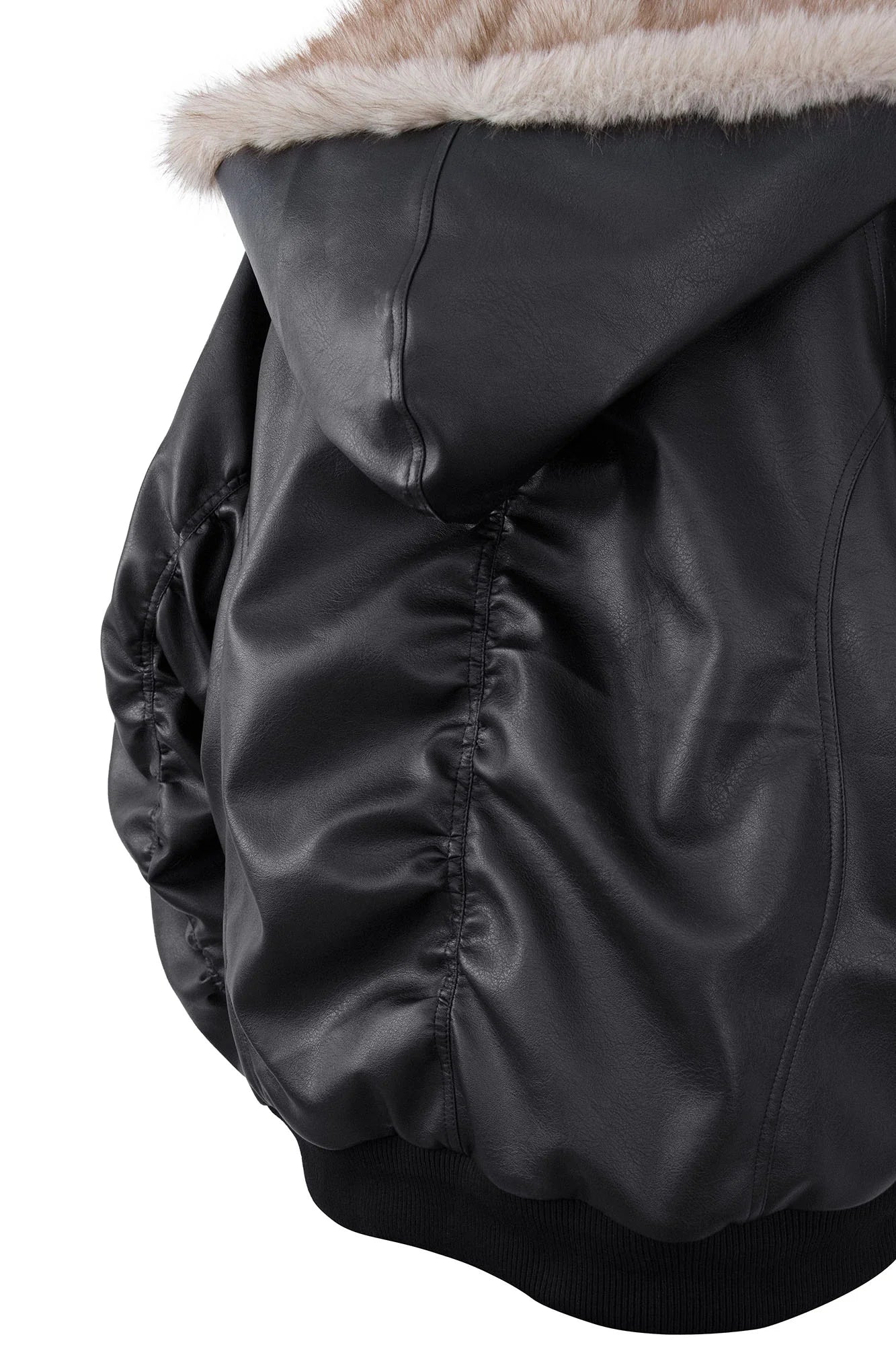 RELABEL Detachable Plush Scarf Ruched Hooded Jacket Black