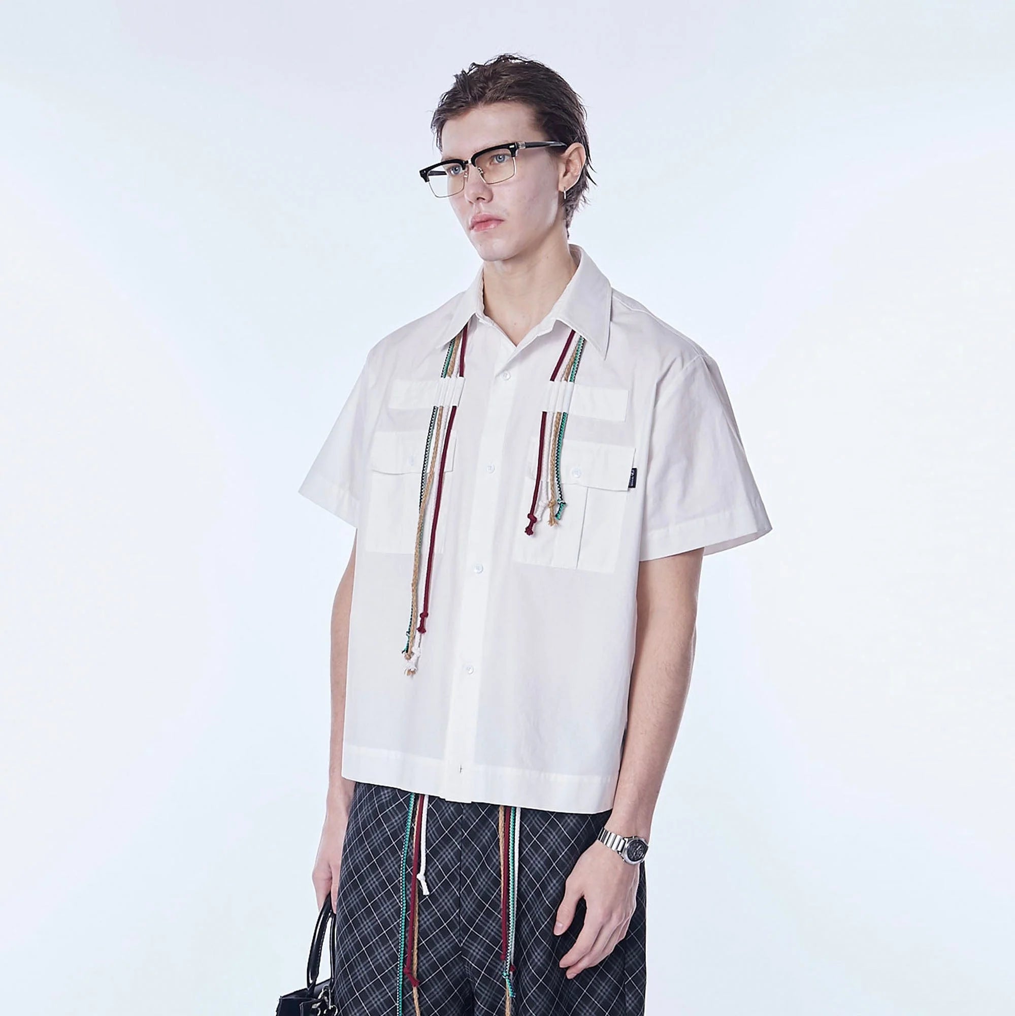 ASSEEN Cord Tassel Pocket Half Shirt