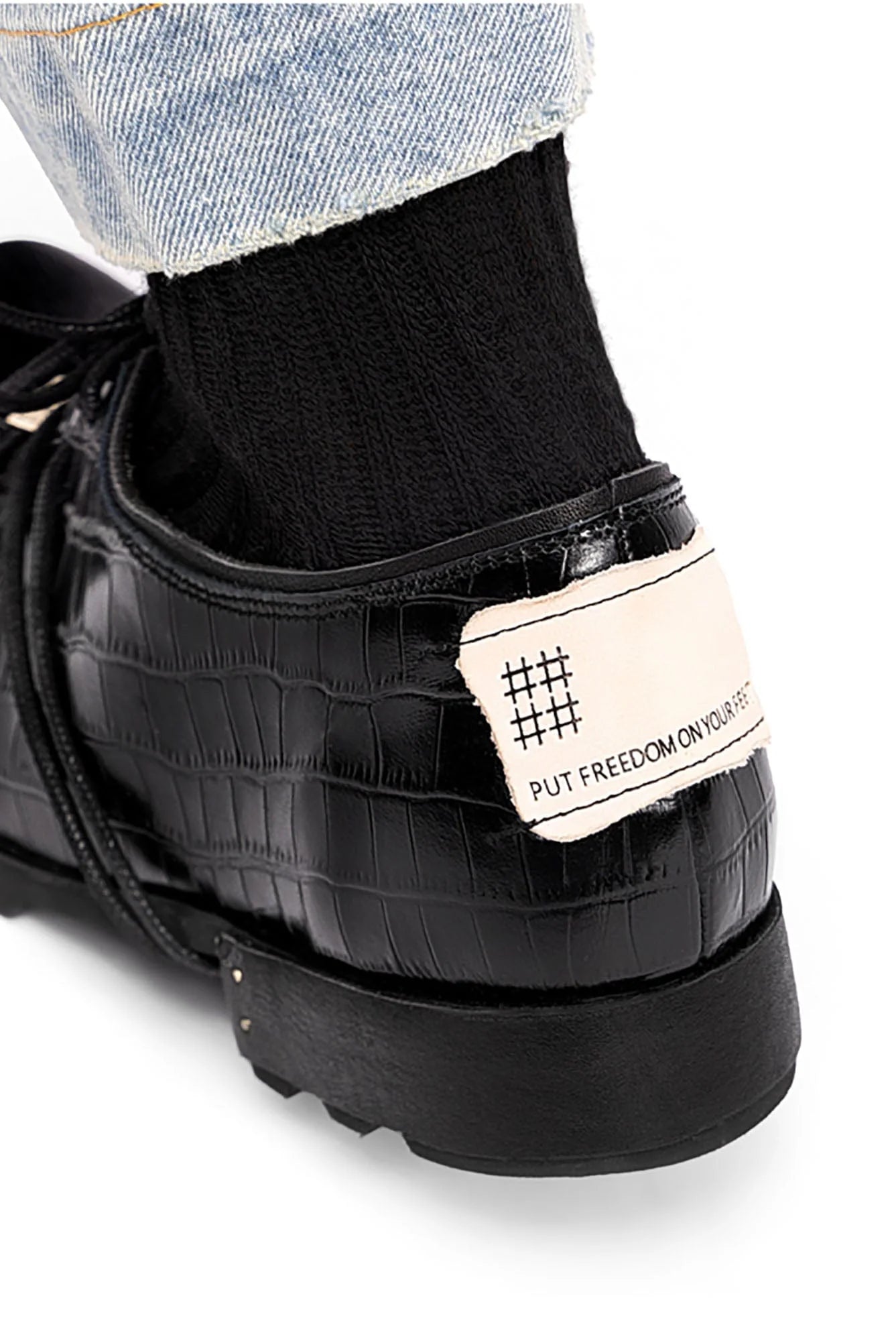 REWRITE Croc-Embossed Square-Toe Derby Shoes