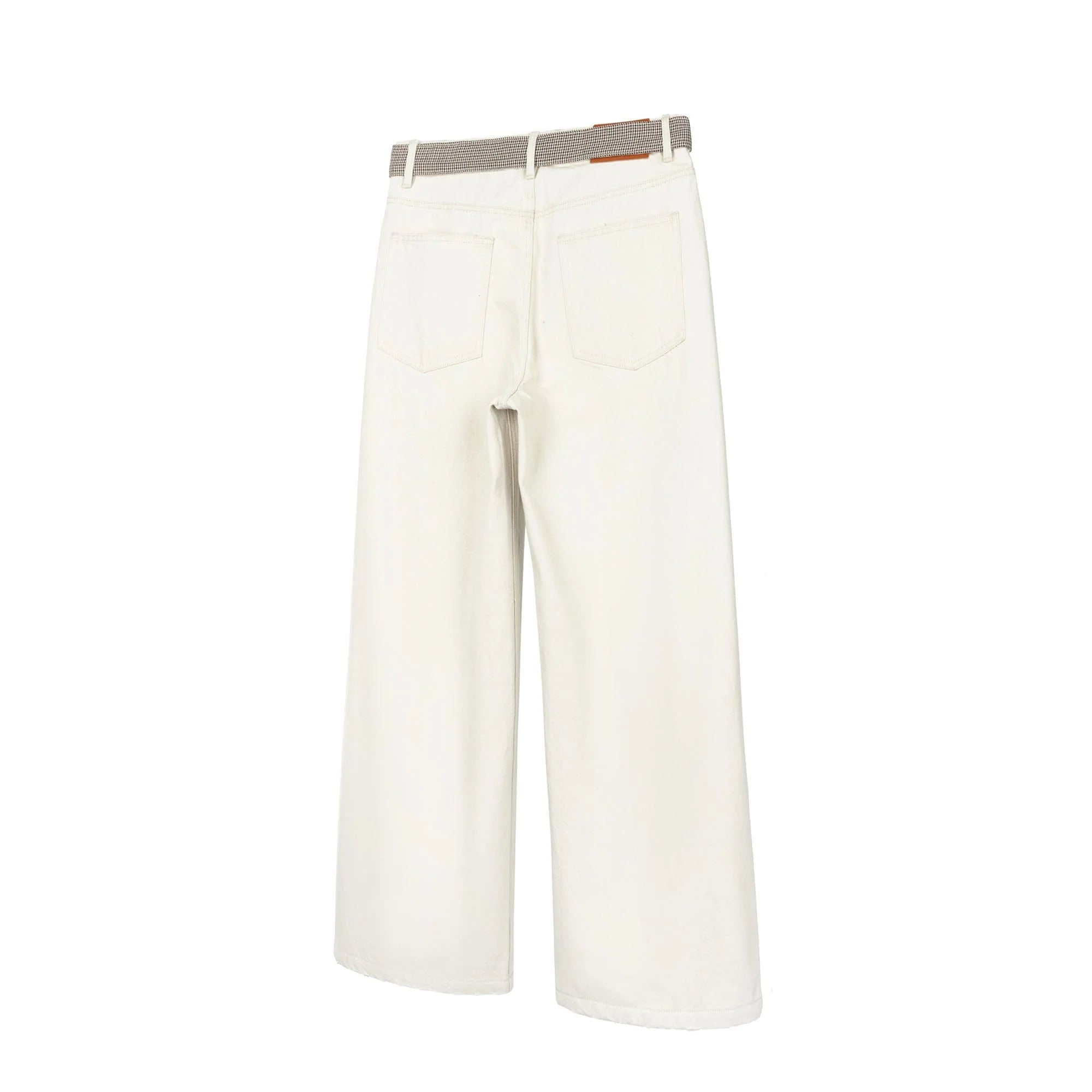OKAYTHXBYE Detachable Houndstooth Belt Distressed Wide-Leg Jeans