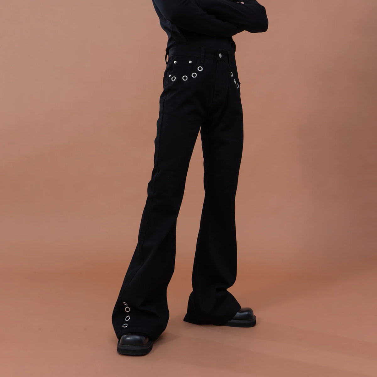 CLP Eyelet-Stud Stacked Hem Flared Jeans