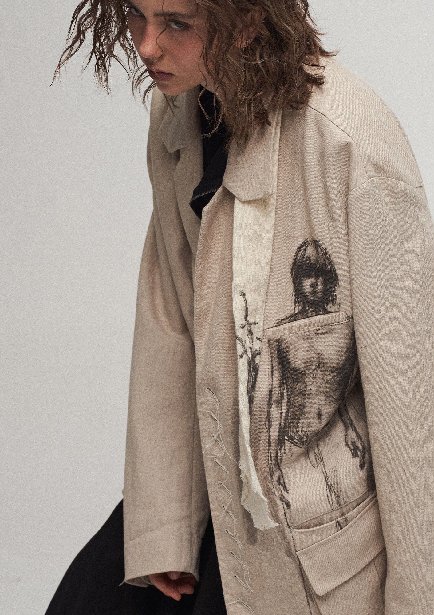 ILNya Nieternite Nifutur Ink Portrait Cotton-Linen Jacket