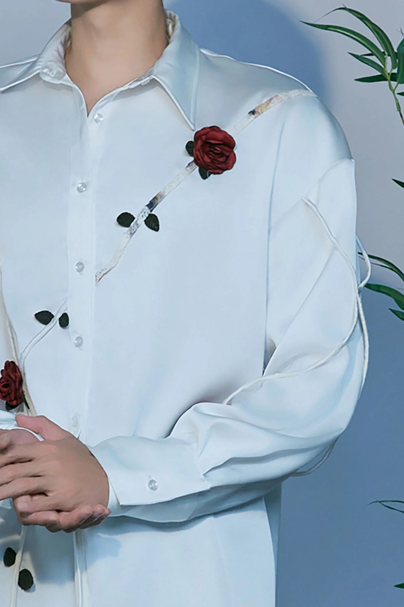 JIECHI Rose Embellished Acetate Spliced Shirt