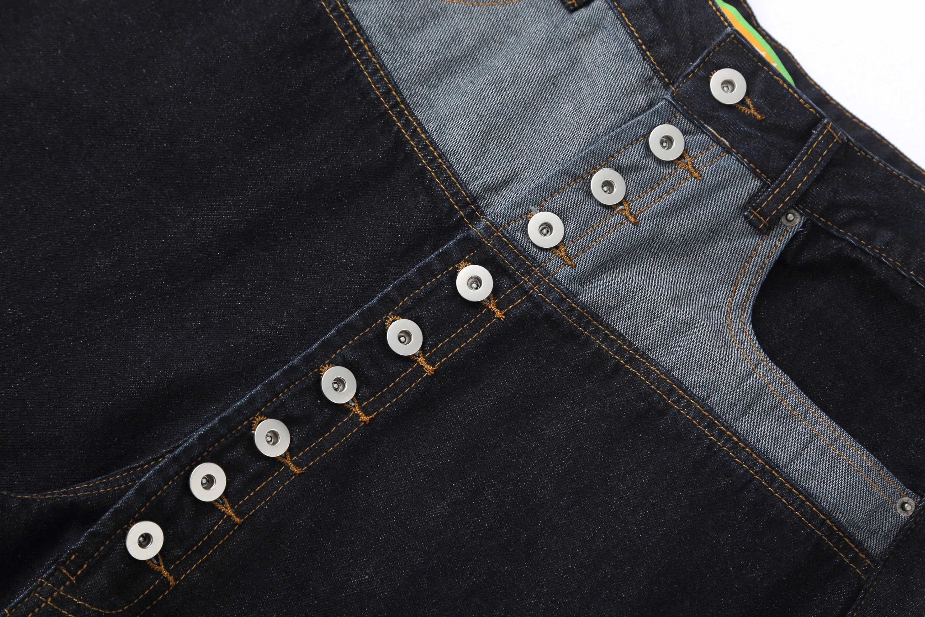 CLP Contrast-Waist Botton-Fly Oversized Raw Jeans