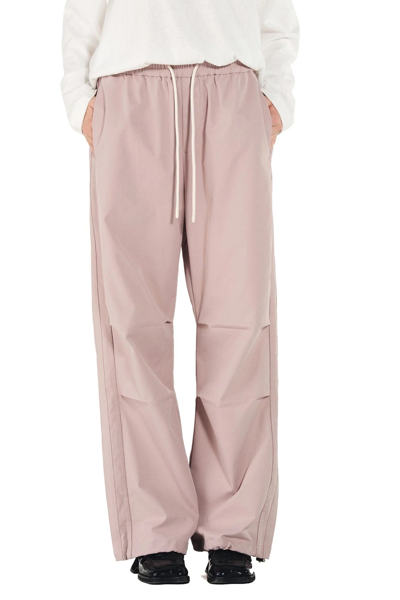 OVERLAPS Paneled Pleated-Knee Drawstring Wide-Leg Pants