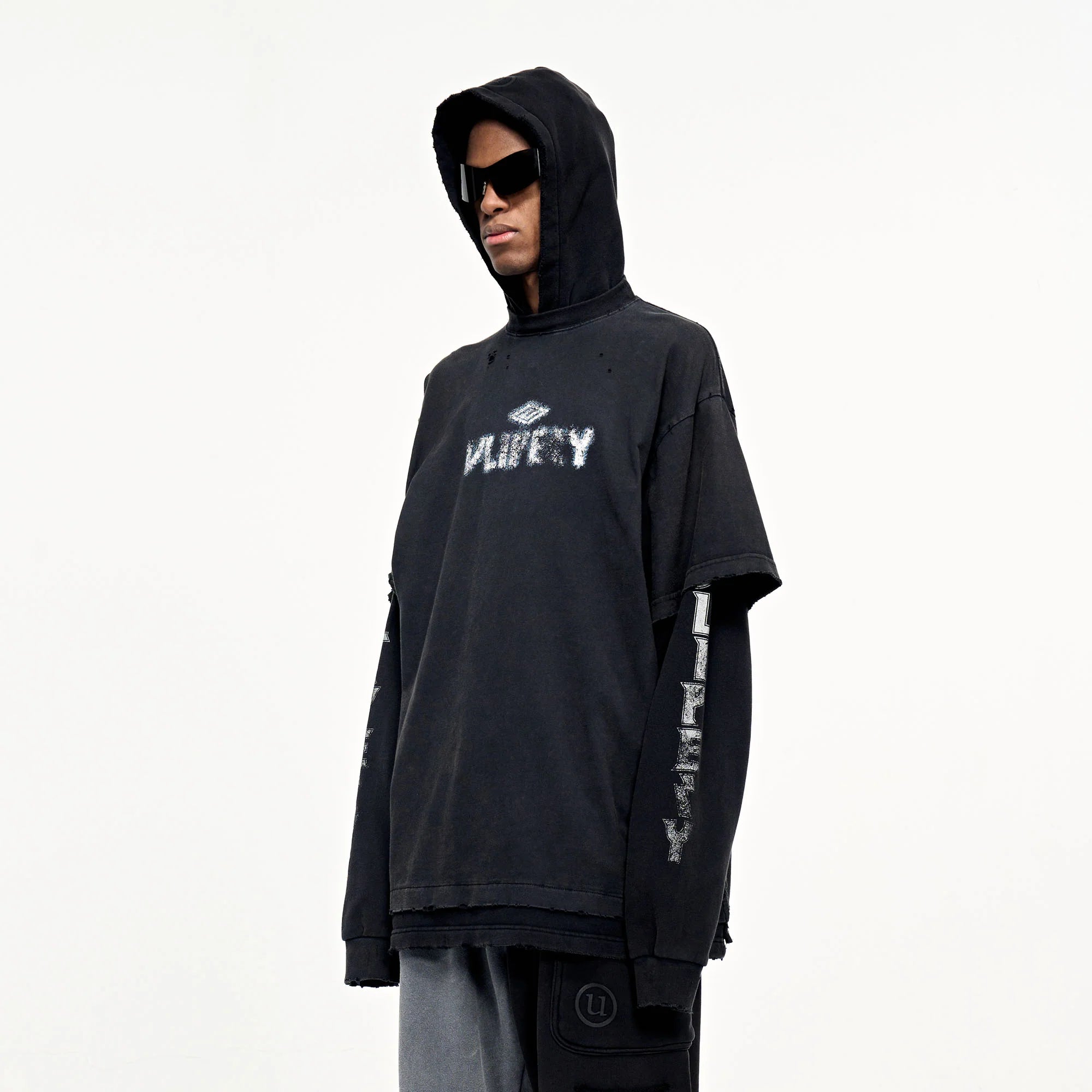 ULIPERY Distressed Faux Layered Hoodie