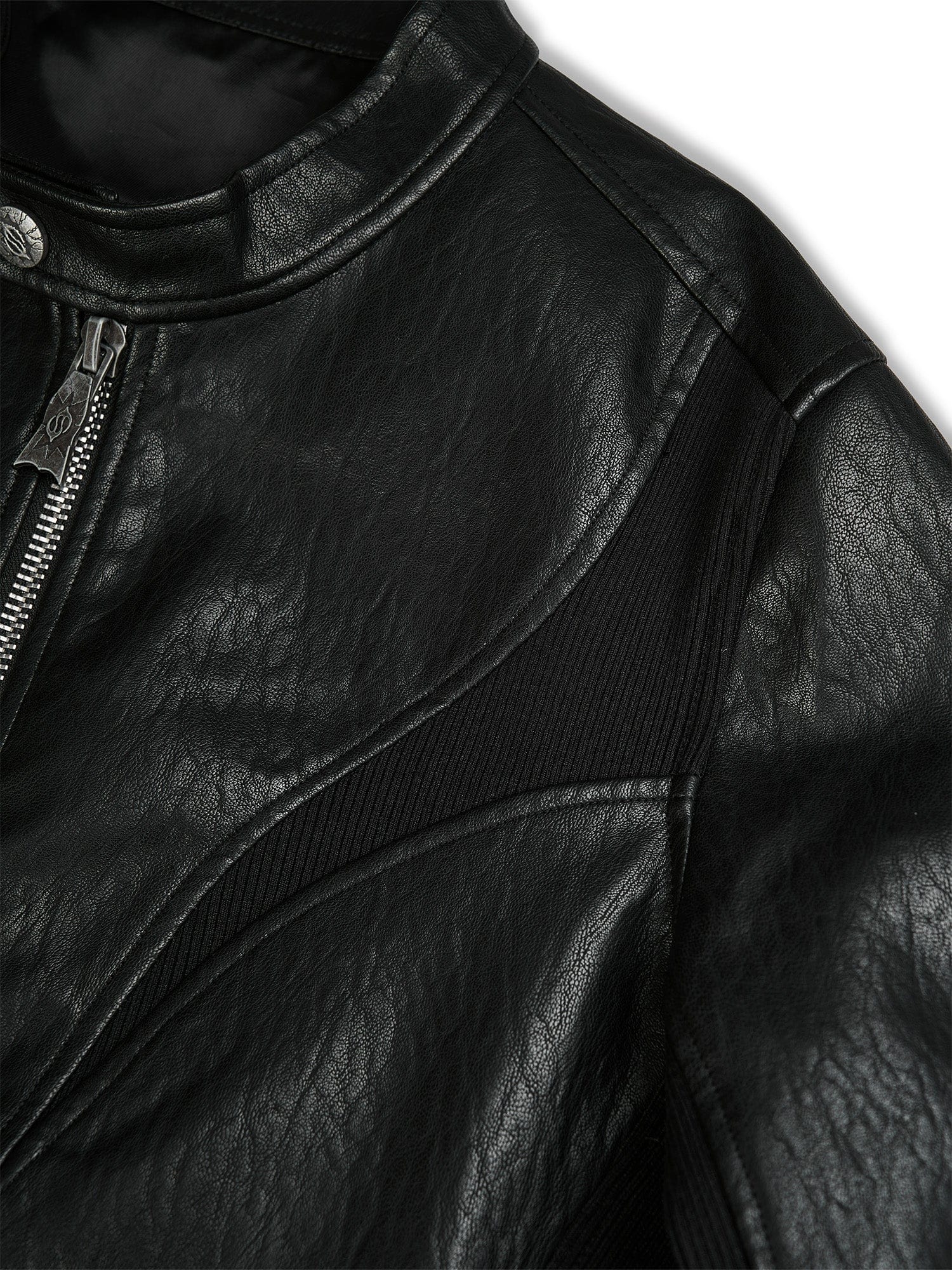 FLYERRER Structured Panel Faux Leather Biker Jacket