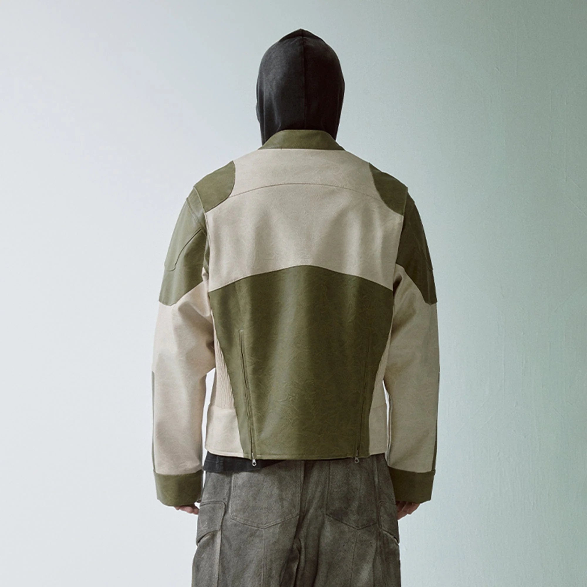 F2CE Modern Deconstructed Faux Leather Biker Jacket