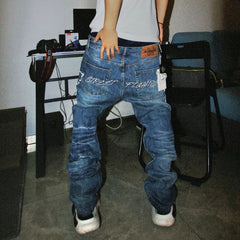 VINKID Dove Embroidered Distressed Stacked Jeans