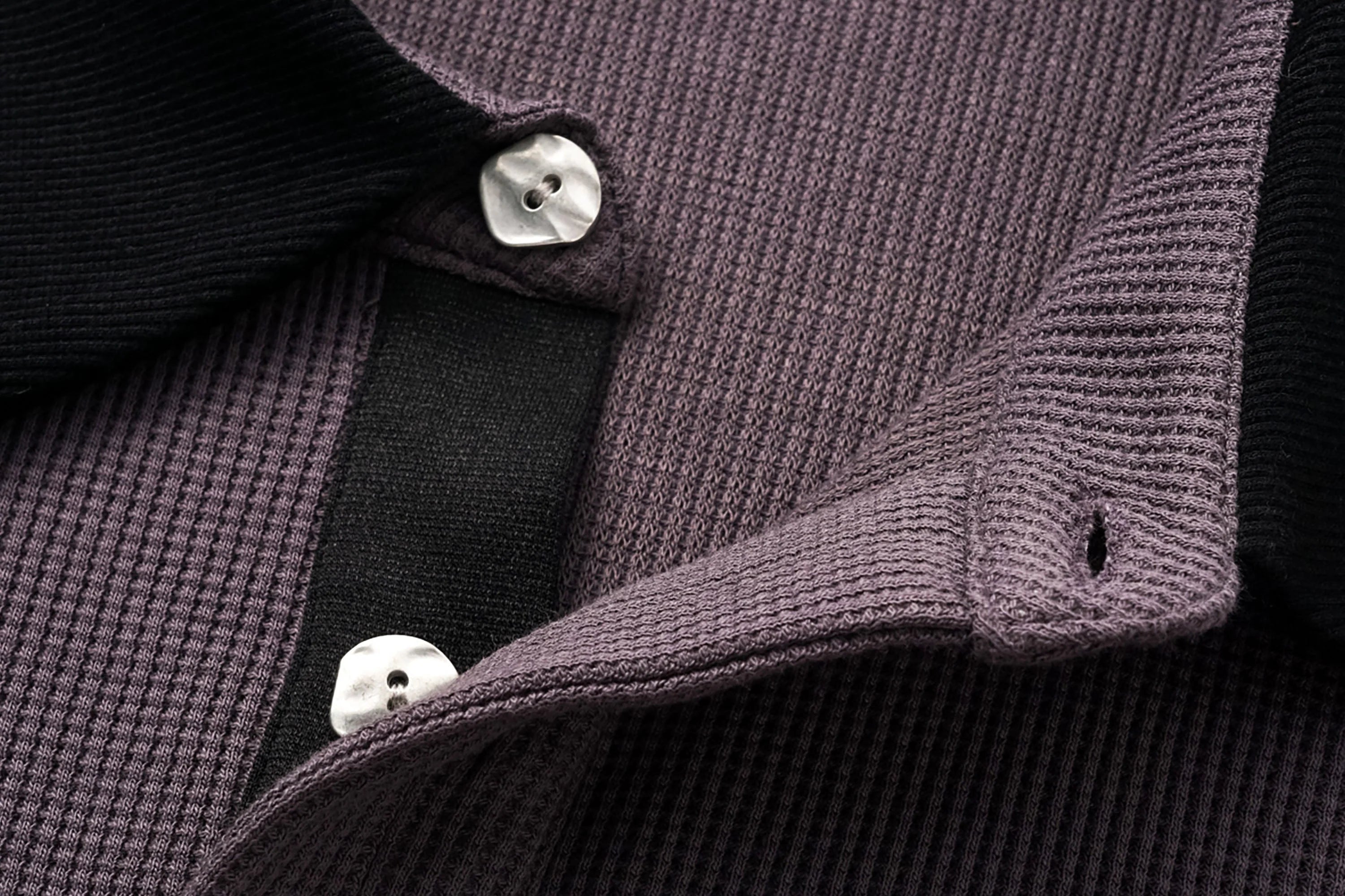 ALVNG AR ANTS Contrast Collar Waffle Knit Polo Shirt