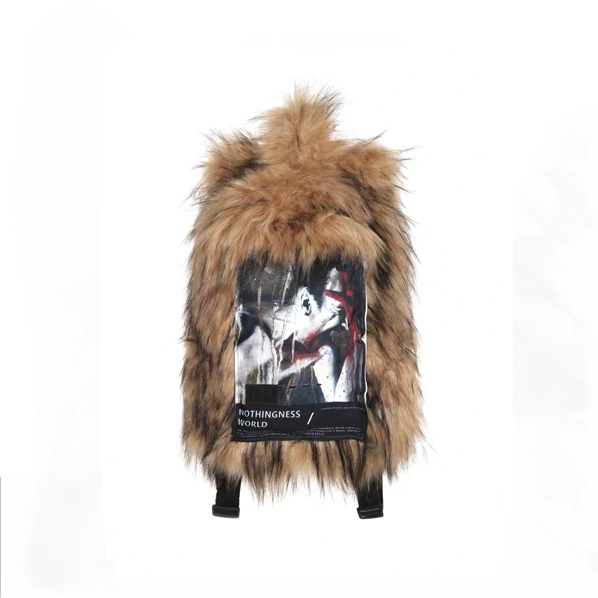 NOTHINGNESS WORLD Shaggy Faux Fur Graphic-Patch Backpack