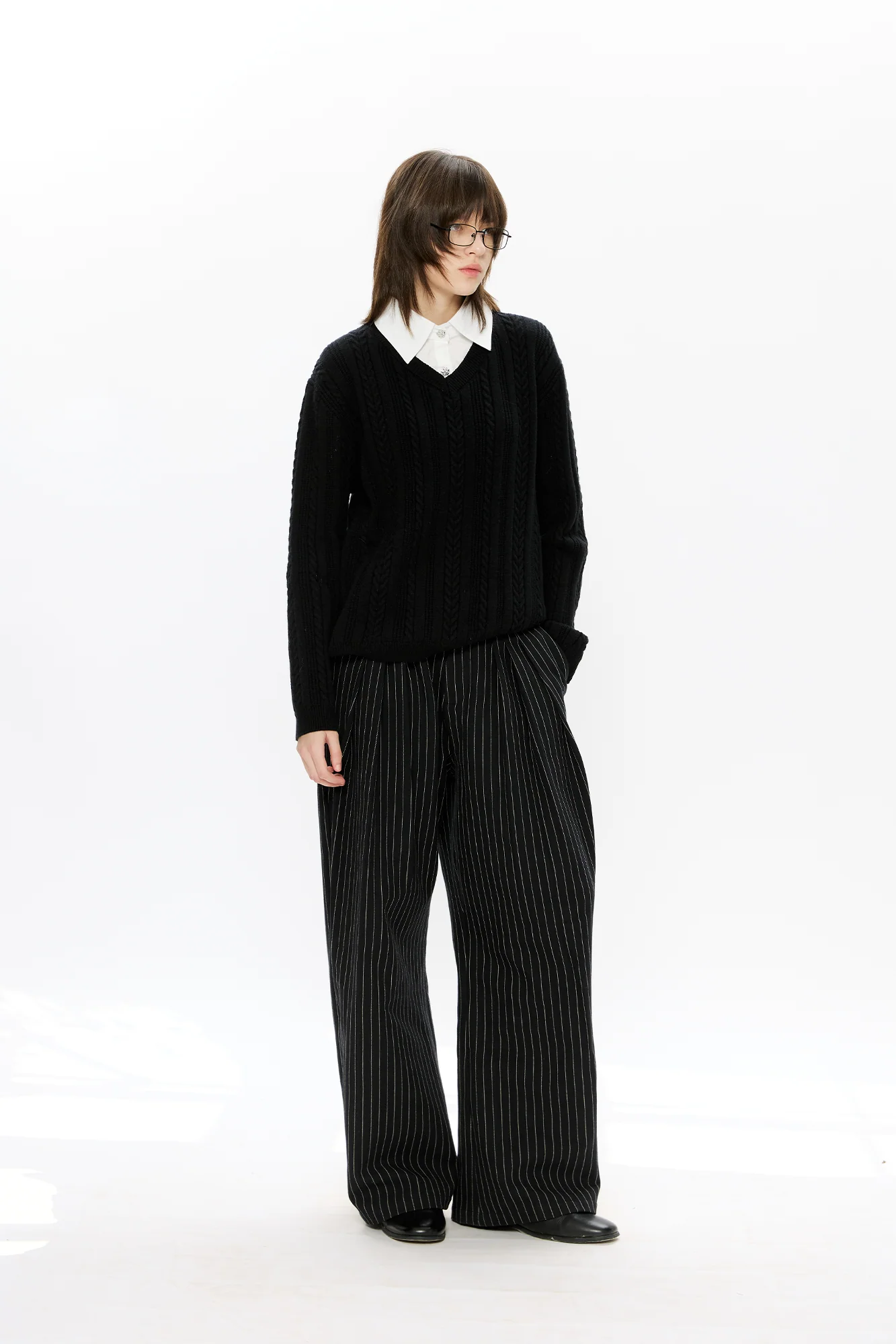 KREATE Cable-Knit Layered Shirt Sweater