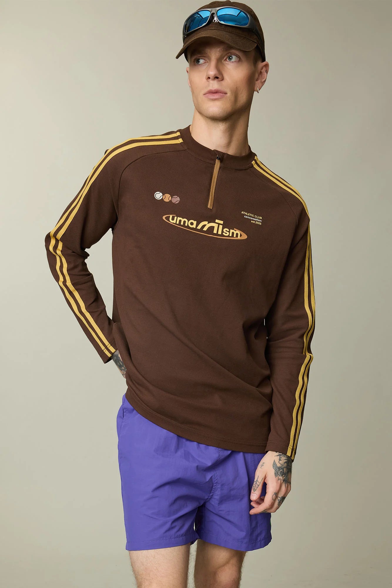 UMAMIISM Side Stripe Mesh-Panel Quick-Dry Long-Sleeve Tee
