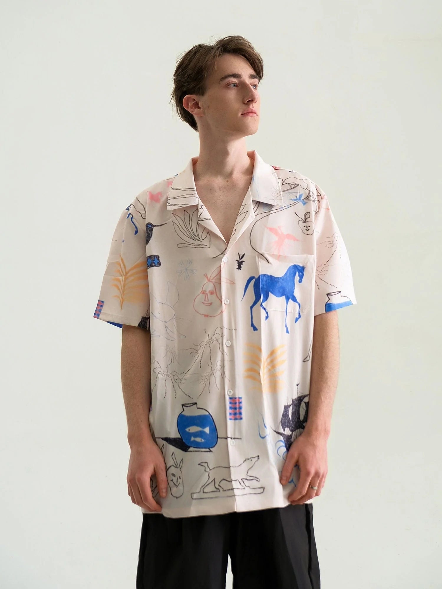 WIID Doodle Sketch Full-Print Cuban Half Shirt