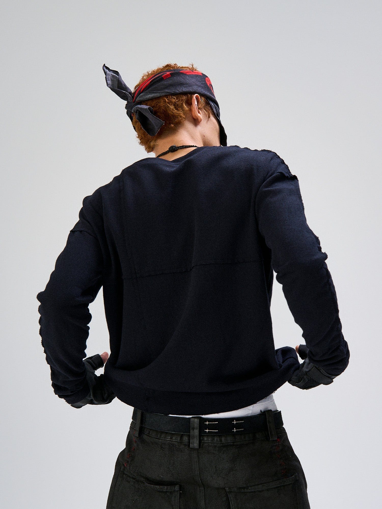 FLYERRER Cross-Panel Contrast Frayed Embroidered Long-Sleeve Tee