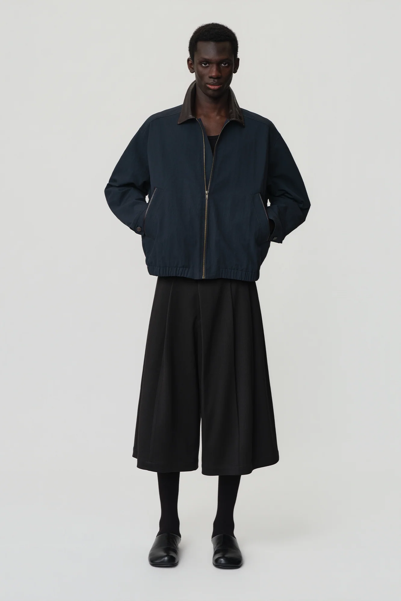 OPICLOTH Retro Contrast Leather Collar Jacket