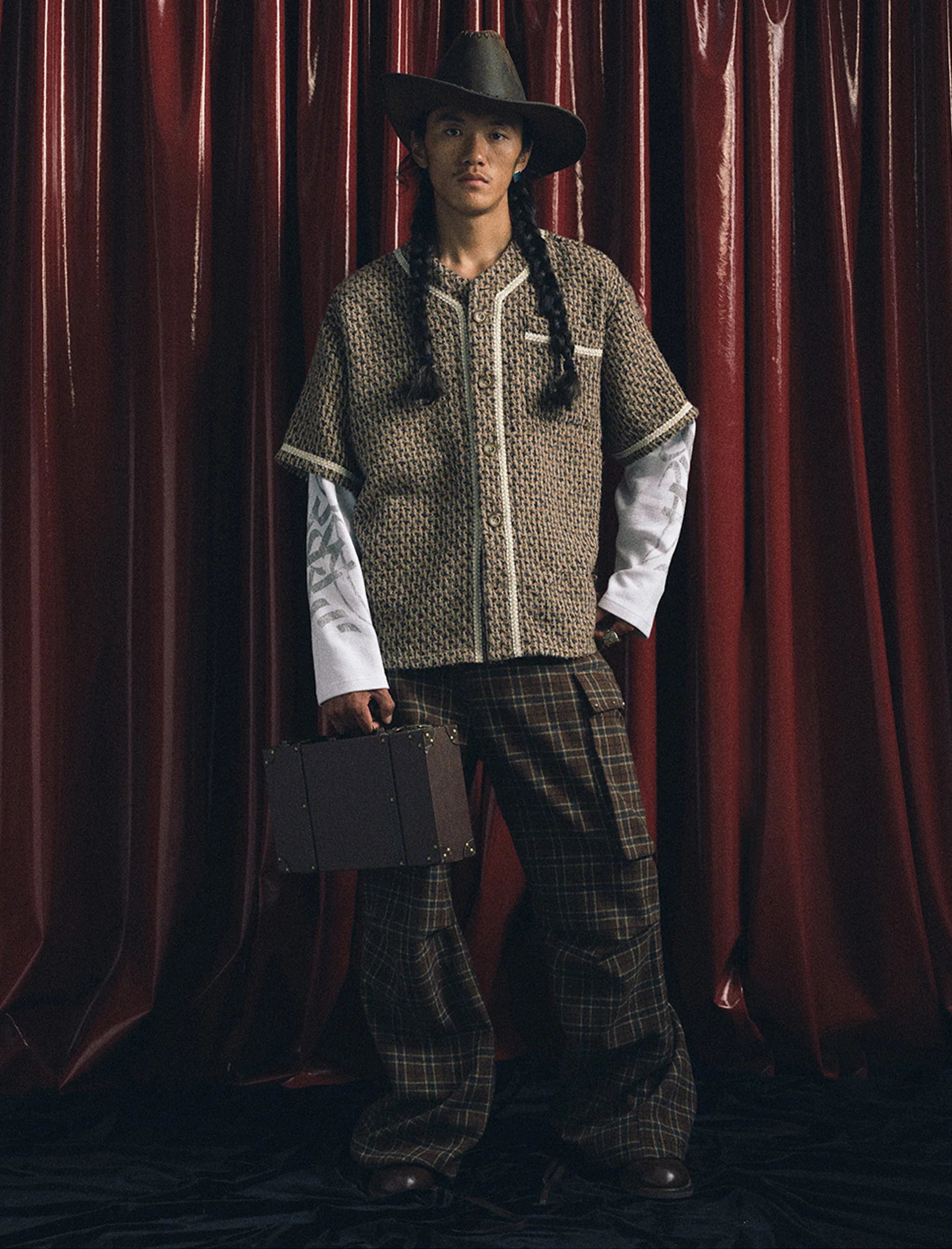 TRECLUB Tweed Layered Baseball Shirt