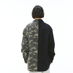 VANN VALRENCE Paneled Camo Denim Shirt
