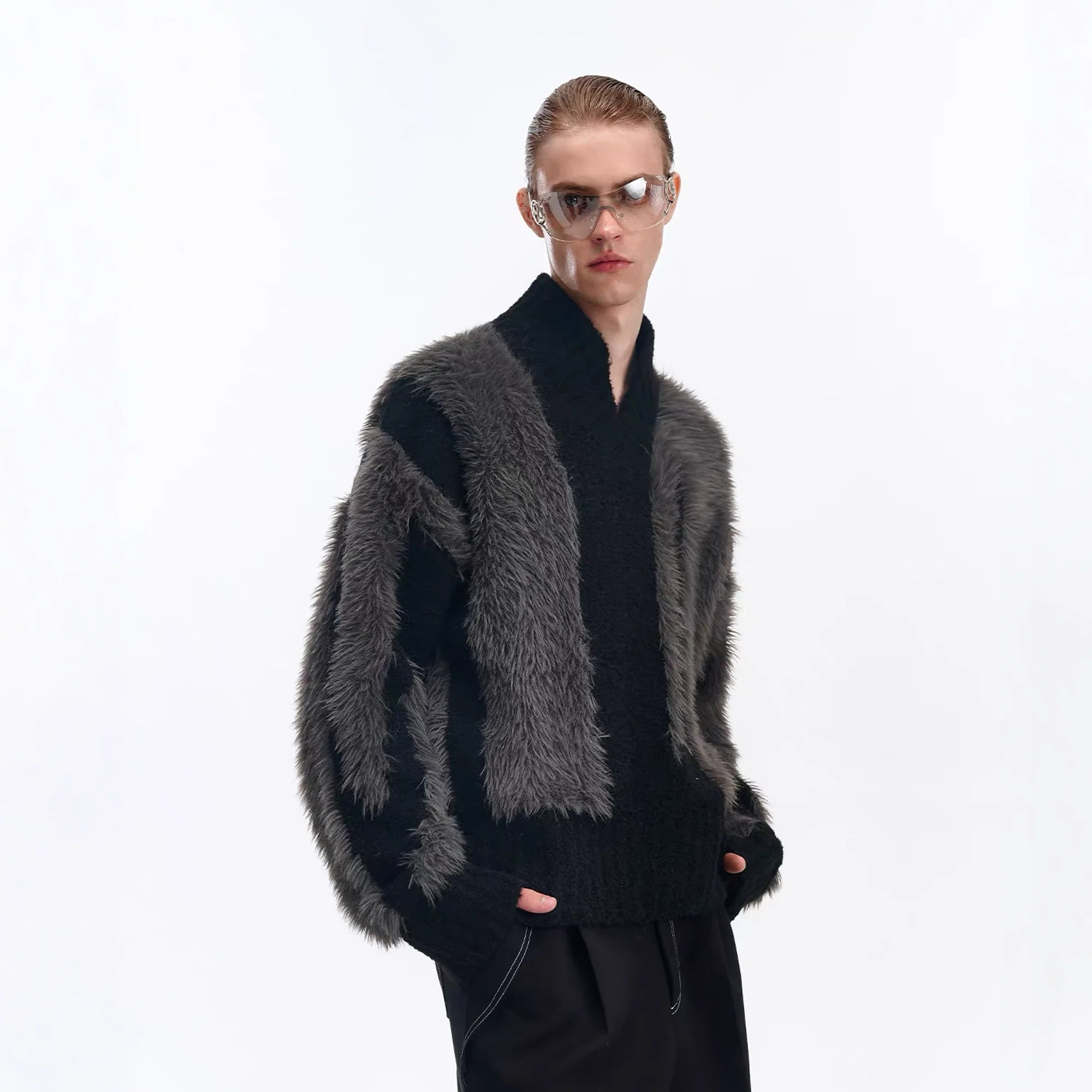 TIWILLTANG Fuzzy Faux-Mink Contrast Sweater