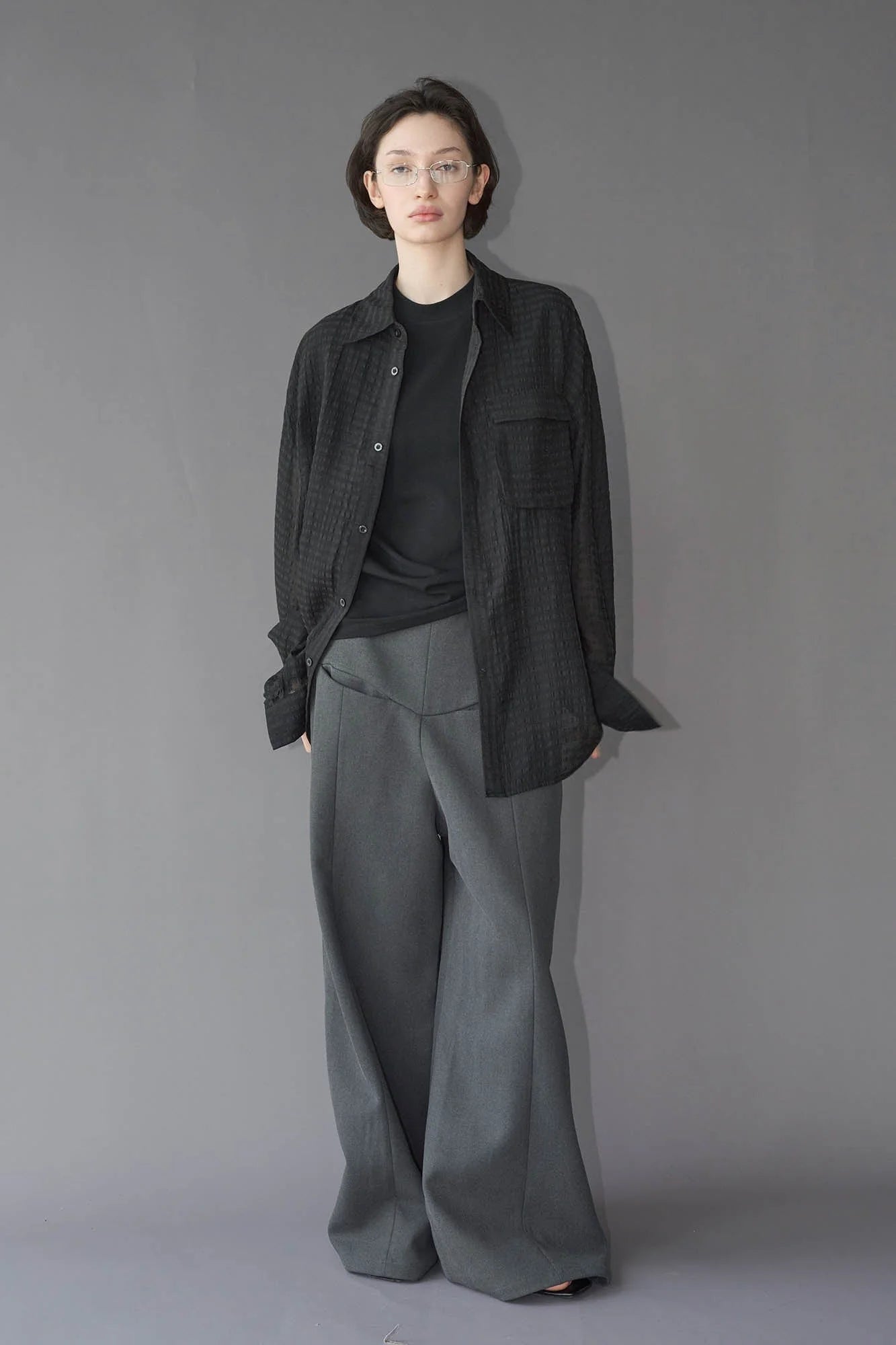LABELROOM Sheer Textured Grid Oversized Shirt