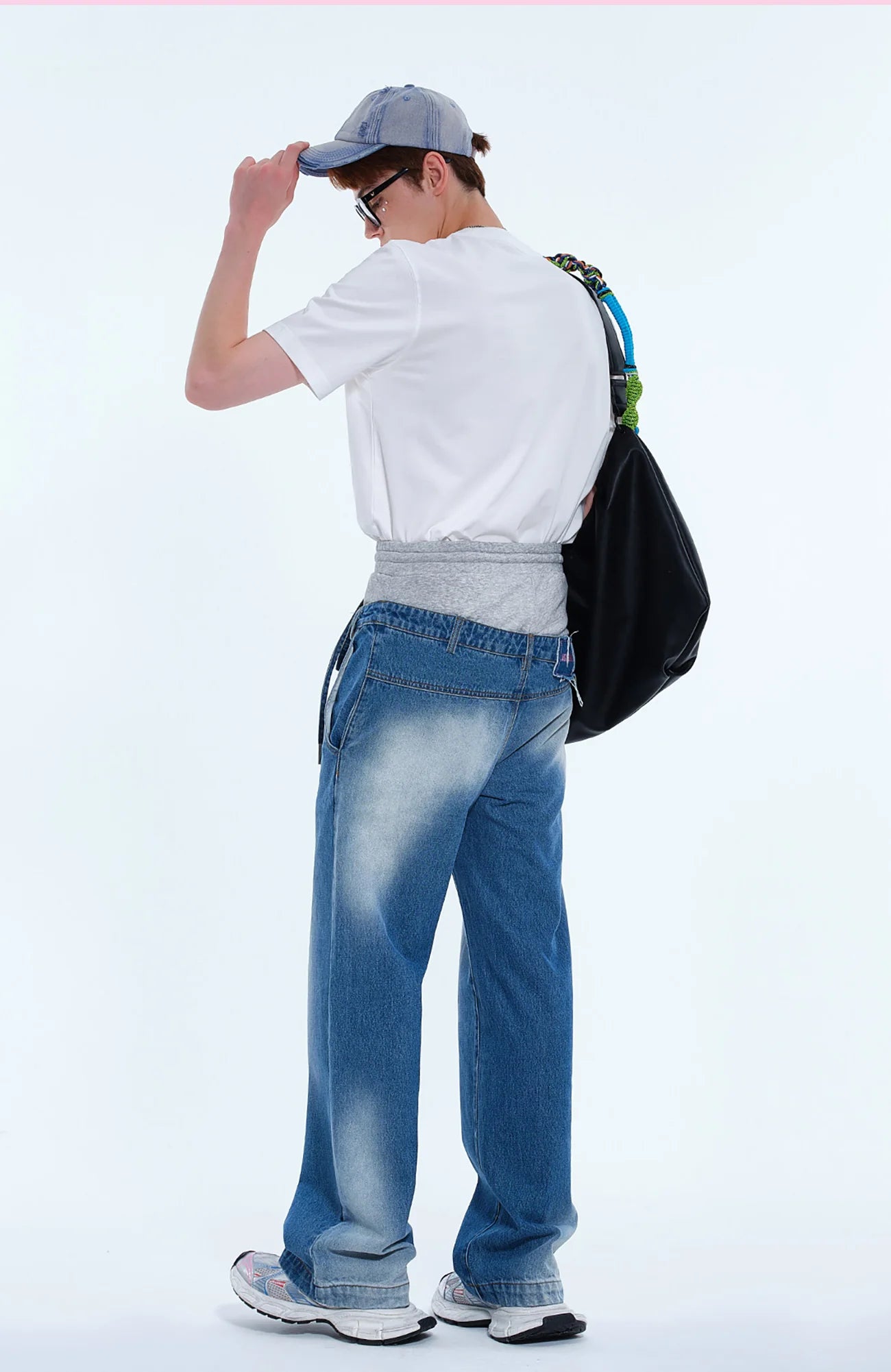 TIWILLTANG Layered Sweatband Washed Denim Pants