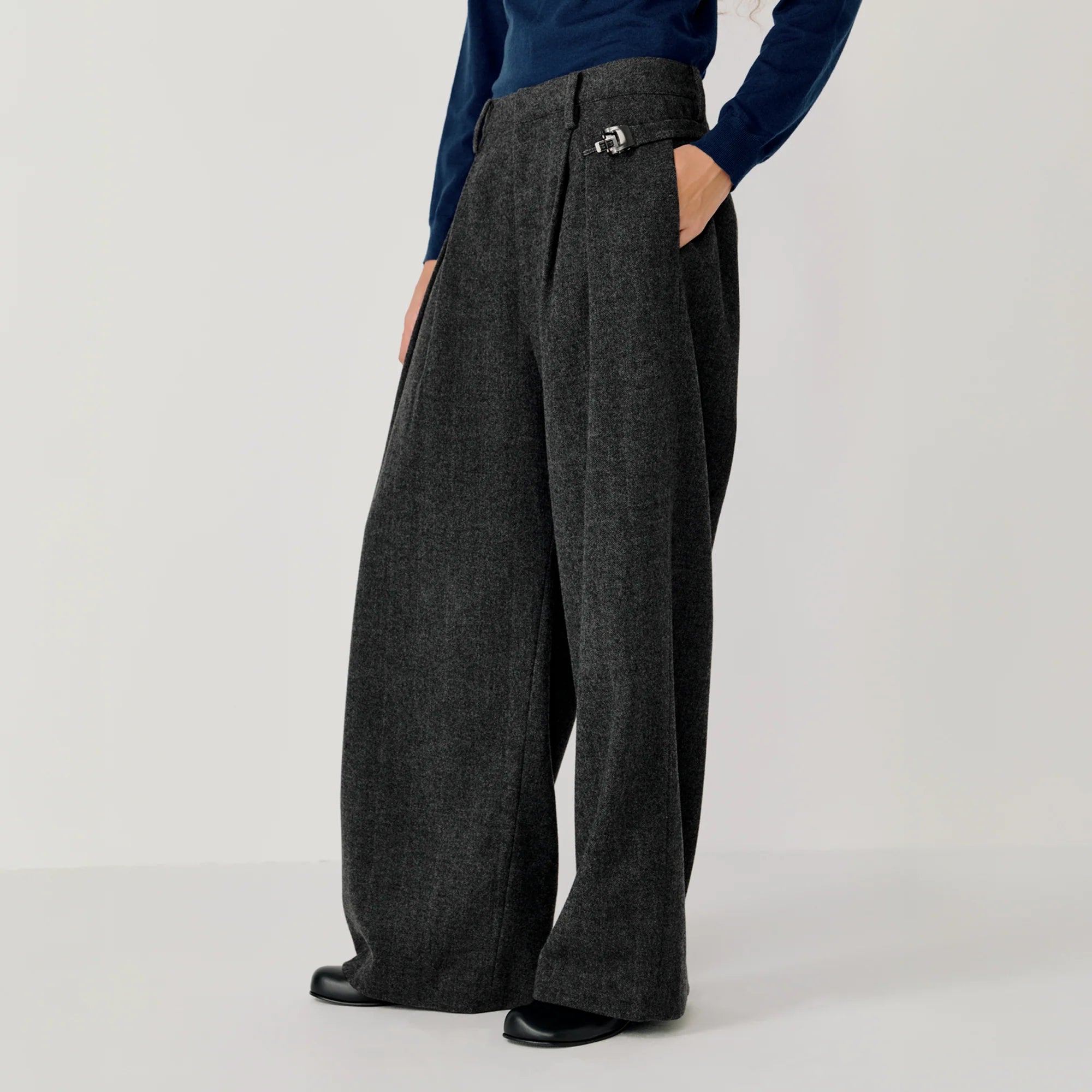 OPICLOTH Herringbone Pleated Wool-Blend Trousers
