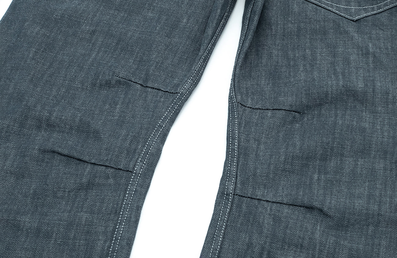 IN EXISTENCE Stitched Back-Belt Curved-Leg Jeans