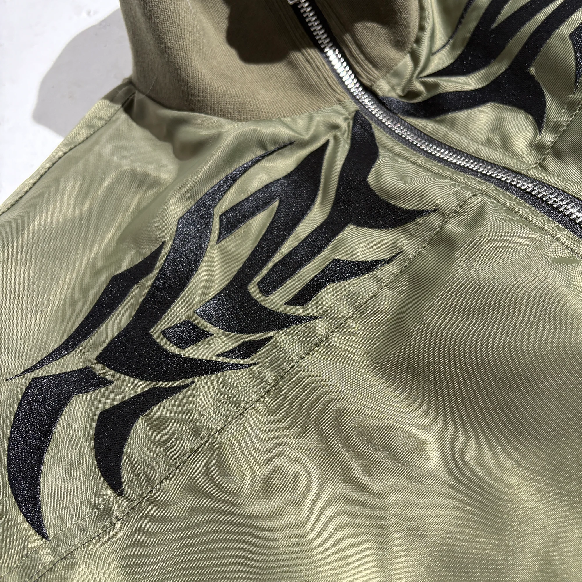 PCCVISION Tribal Embroidered Bomber Jacket Green