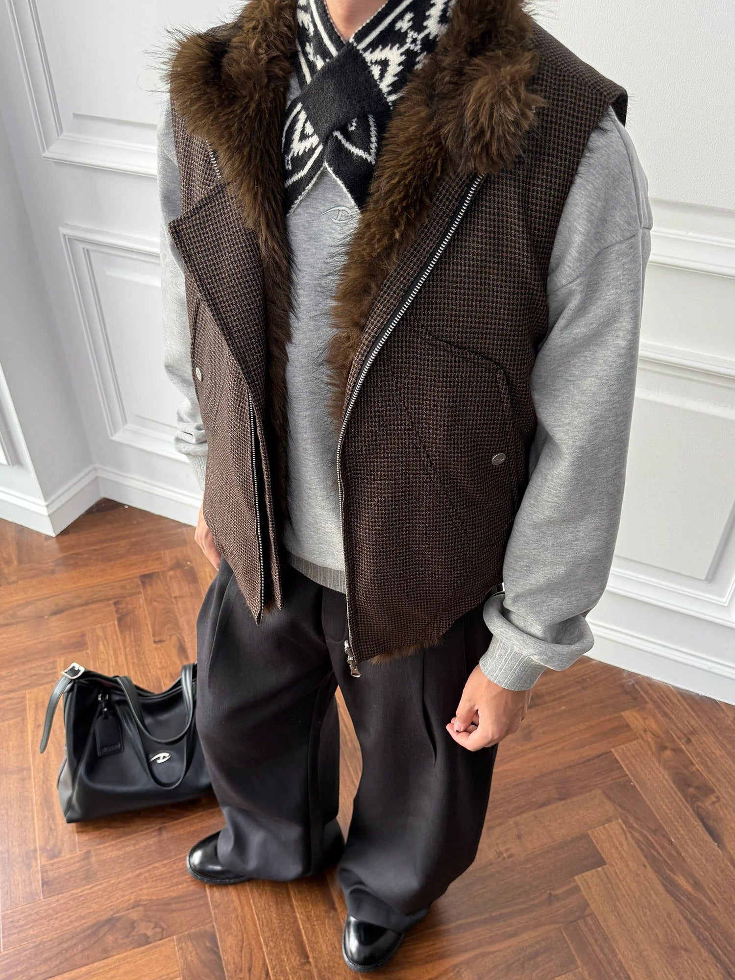 CATSSTAC Reversible Plaid Faux Fur Vest