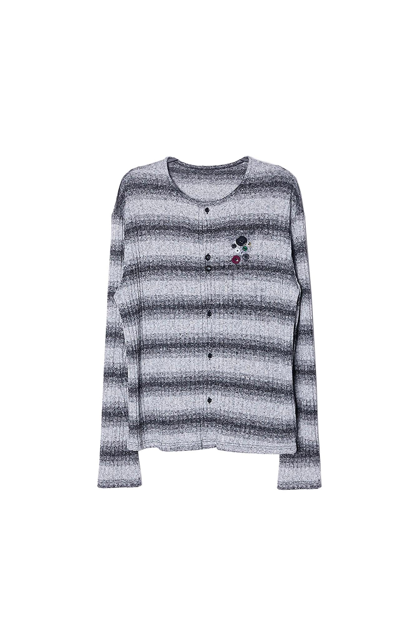 ASSEEN Horizontal Gradient Stripe Button Cardigan Gray