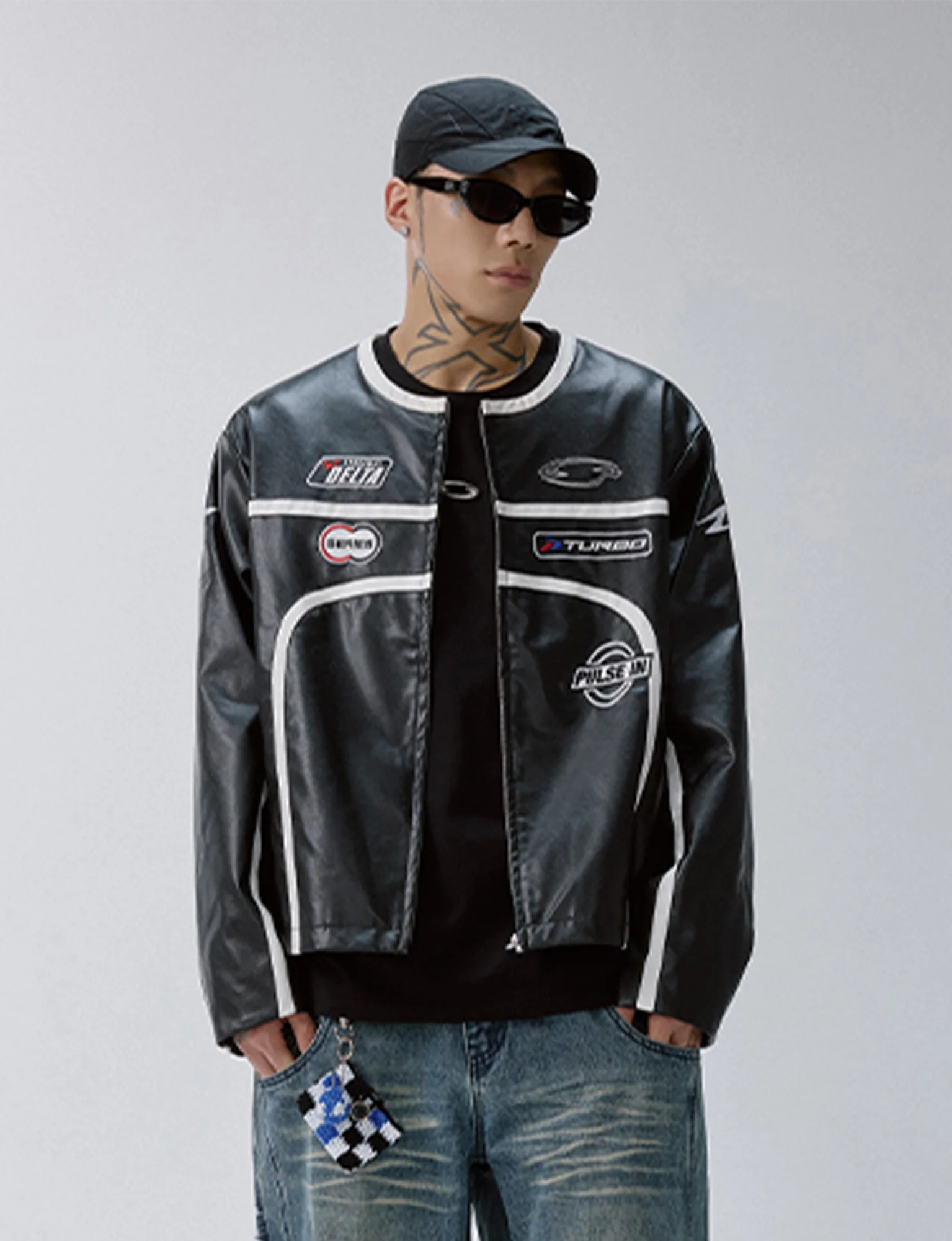 F2CE Racing Patch Contrast Panel PU Moto Jacket