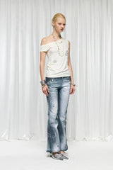 DND4DES×Faychui Swirl Pearl Faded Flared Jeans