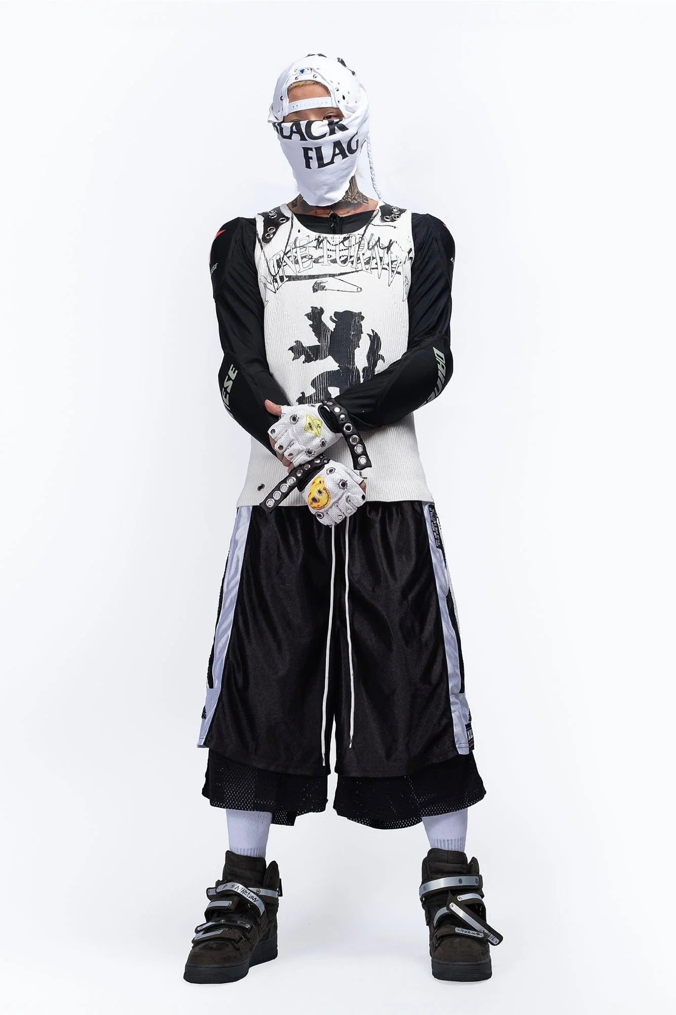 FVVO Layered Mesh Satin Striped Shorts