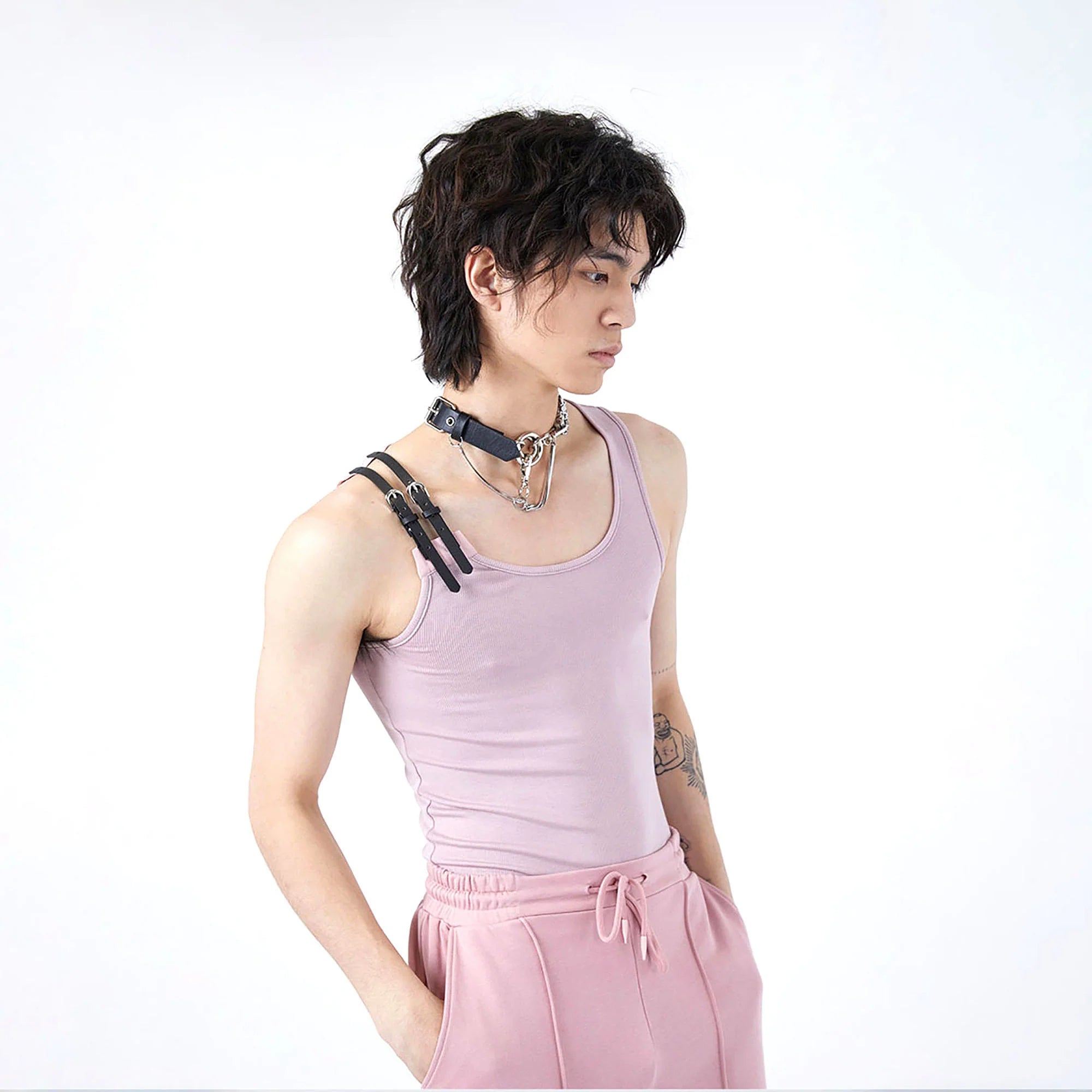 TUIMU Buckle Strap Ribbed Tank Top