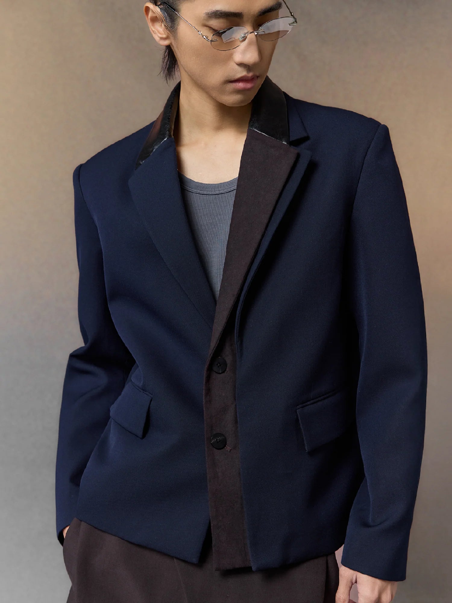 ALVNG AR ANTS Contrast PU-Panel Layered-Placket Blazer