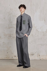 FACEONLAB Wool-Blended Cropped Uniform Blazer Gray