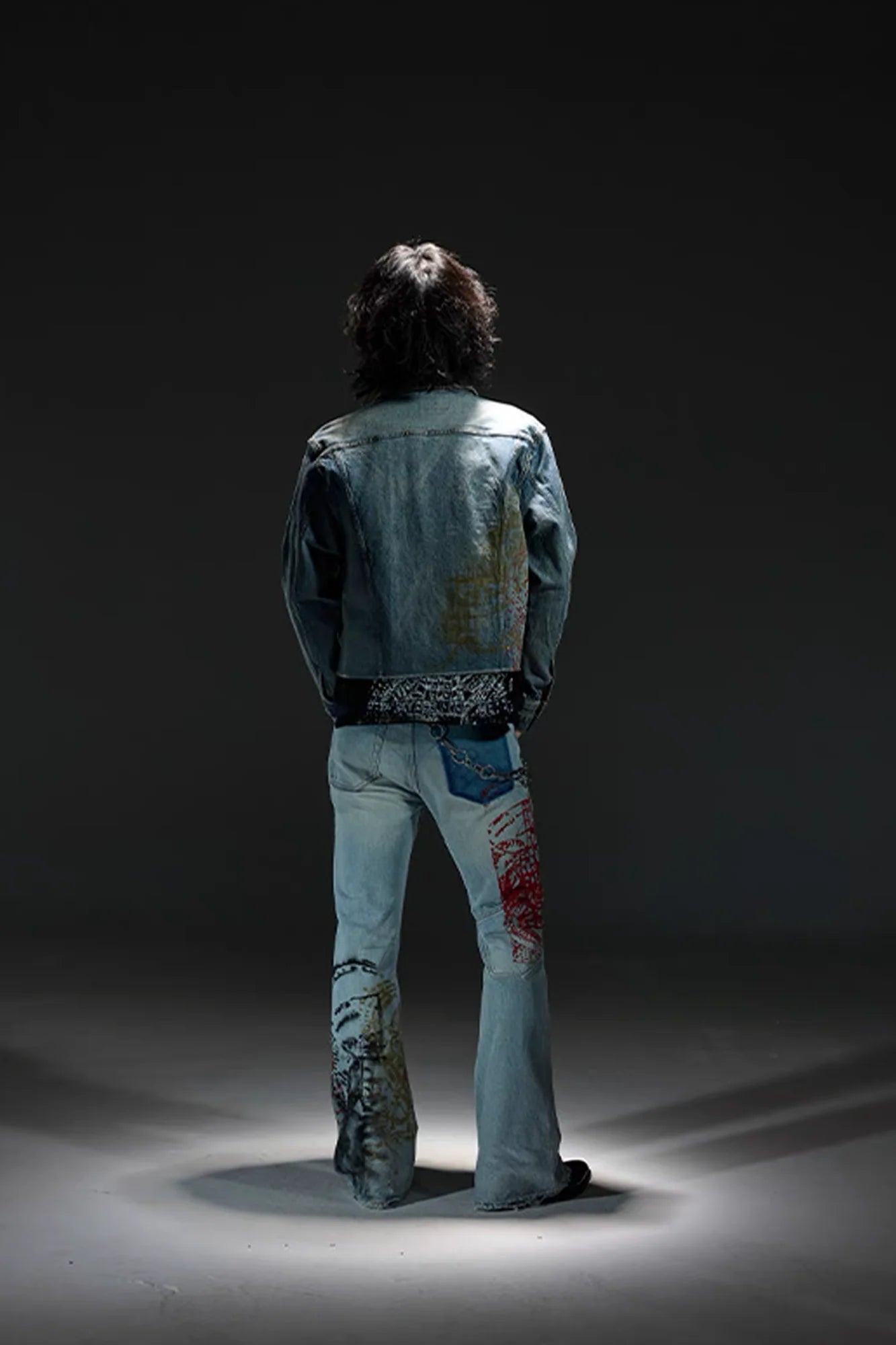 NOTHINGNESS WORLD Washed Multi-Print Denim Jacket