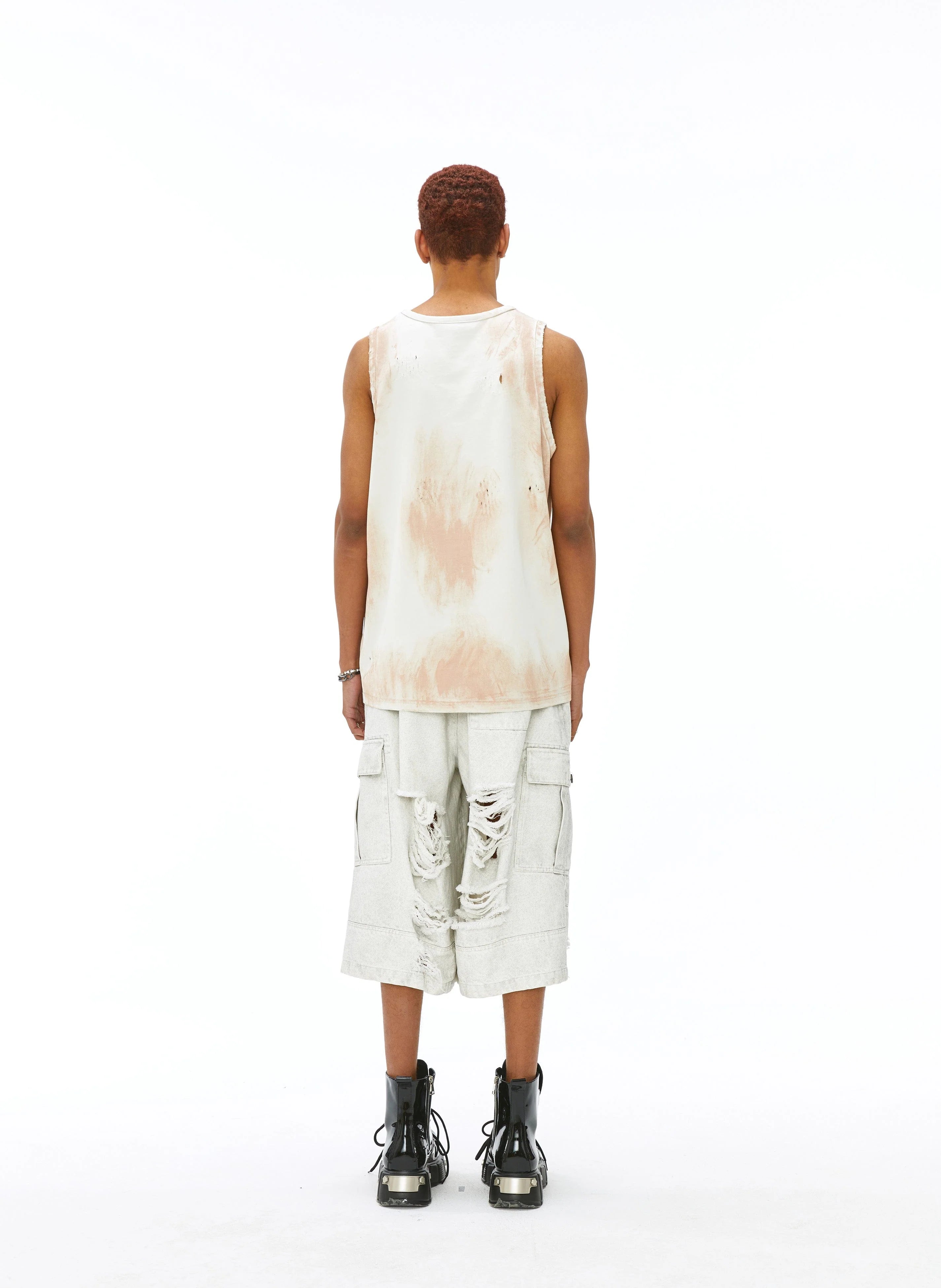 VANN VALRENCE Distressed Gradient Grommet Capris Shorts