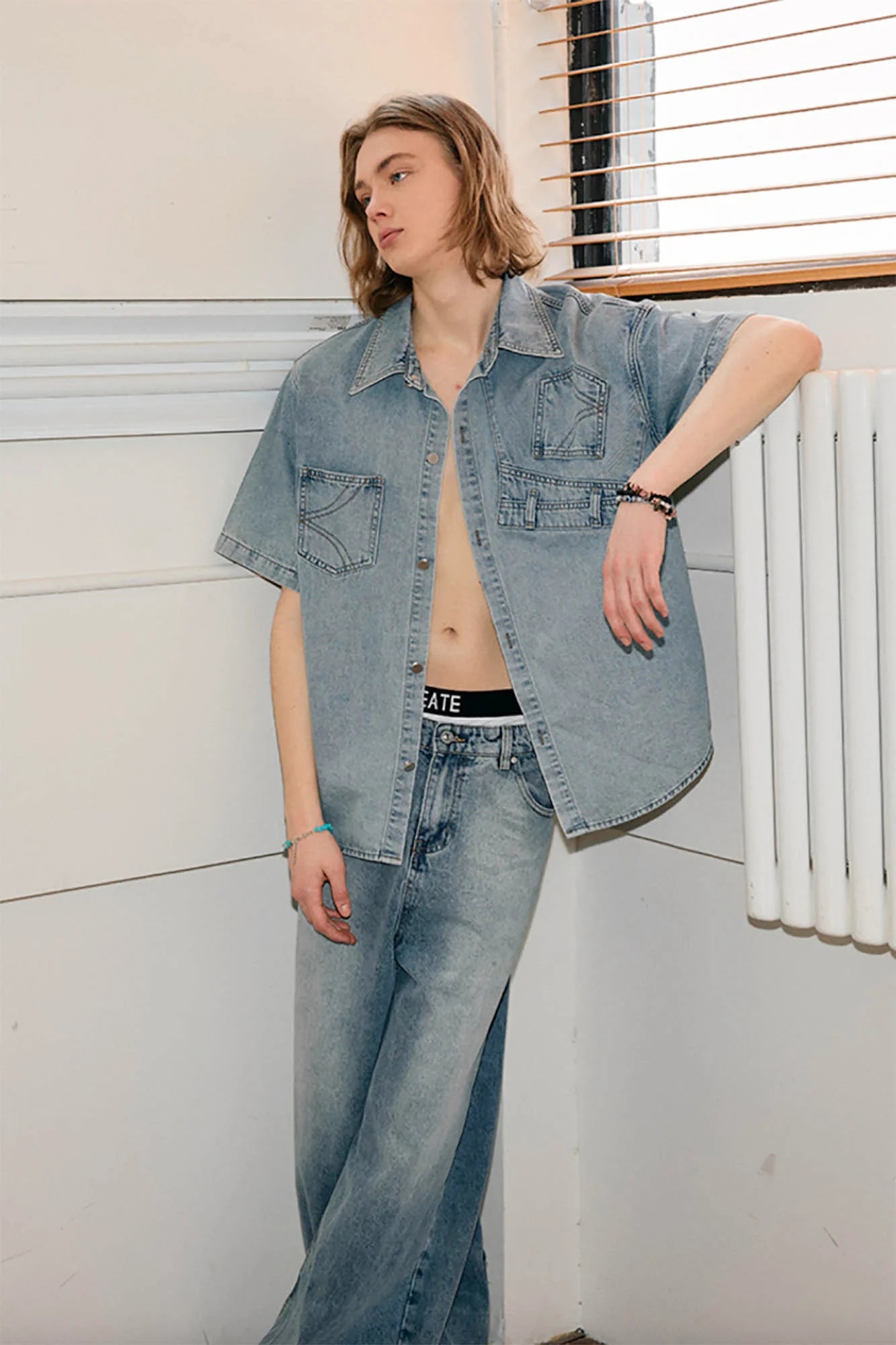 KREATE Inverted Denim Deconstructed Half Shirt