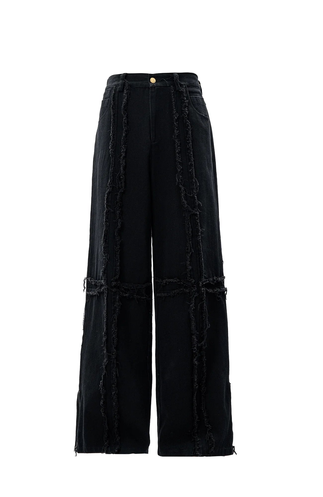 MOGONGSHE Detachable PU Drape  Frayed Cross Jeans