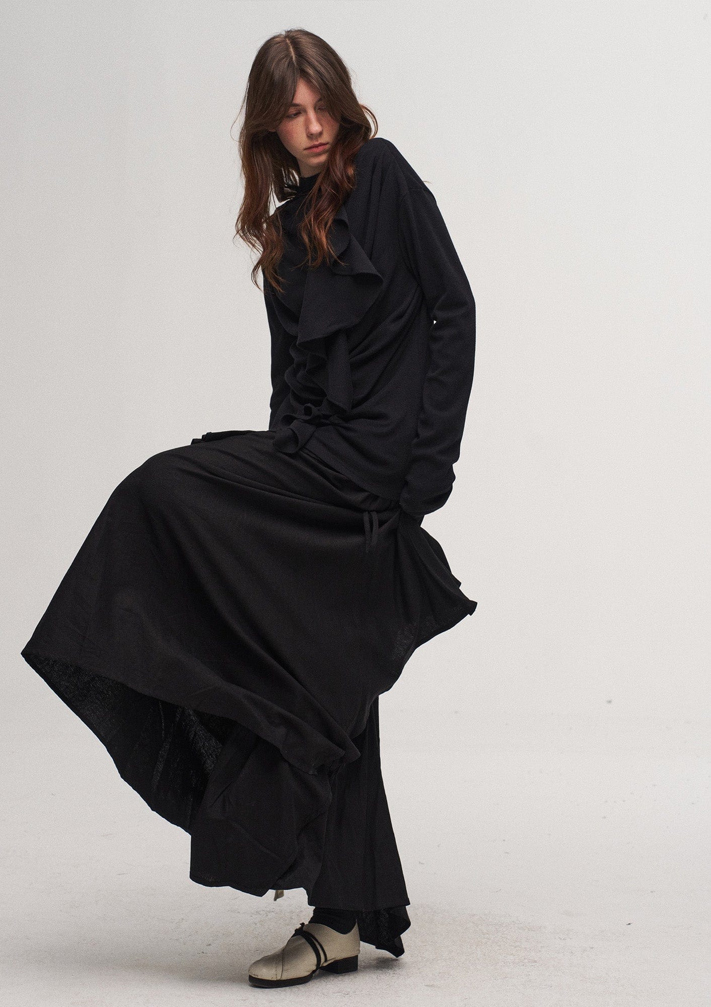 ILNya Nieternite Nifutur Ruffled Mock Neck Thumb Holes Wrinkled Base Layer