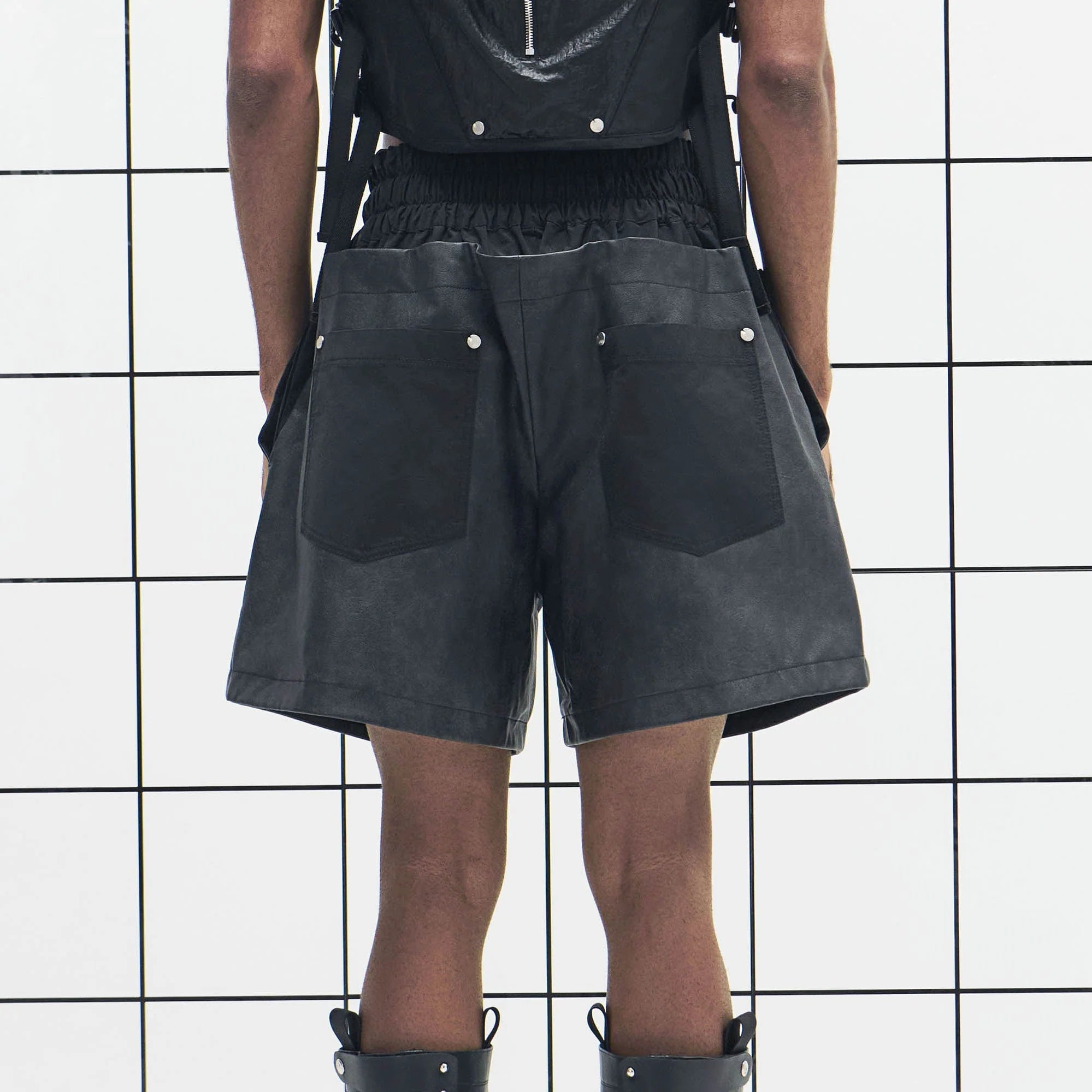 455EMBLE Layered Boxing PU Shorts