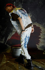 VENTUREK Distressed Washed Studded Patch Denim Vest