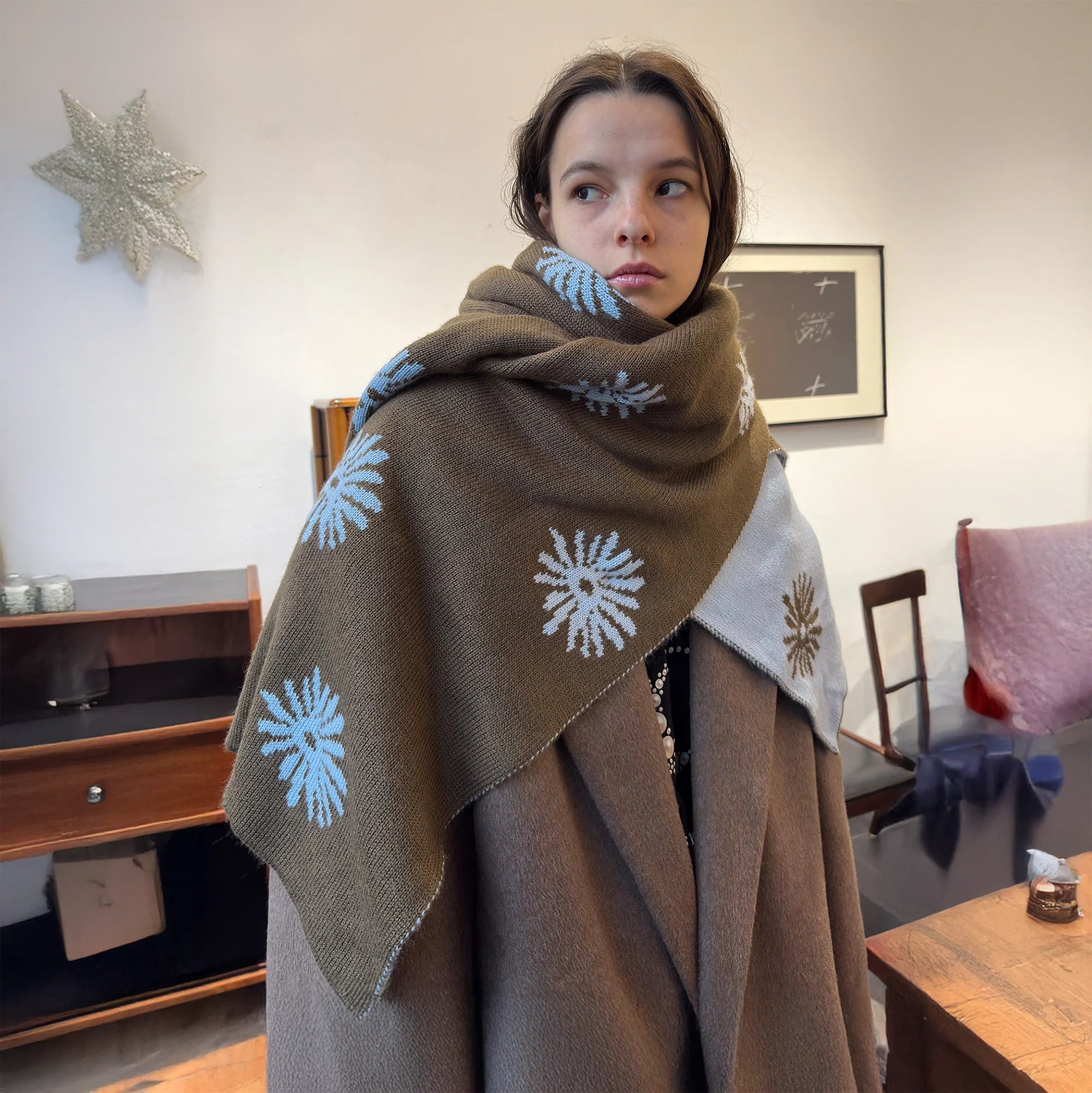MIICHOUS Snowflake Jacquard Reversible Wool-Blend Scarf