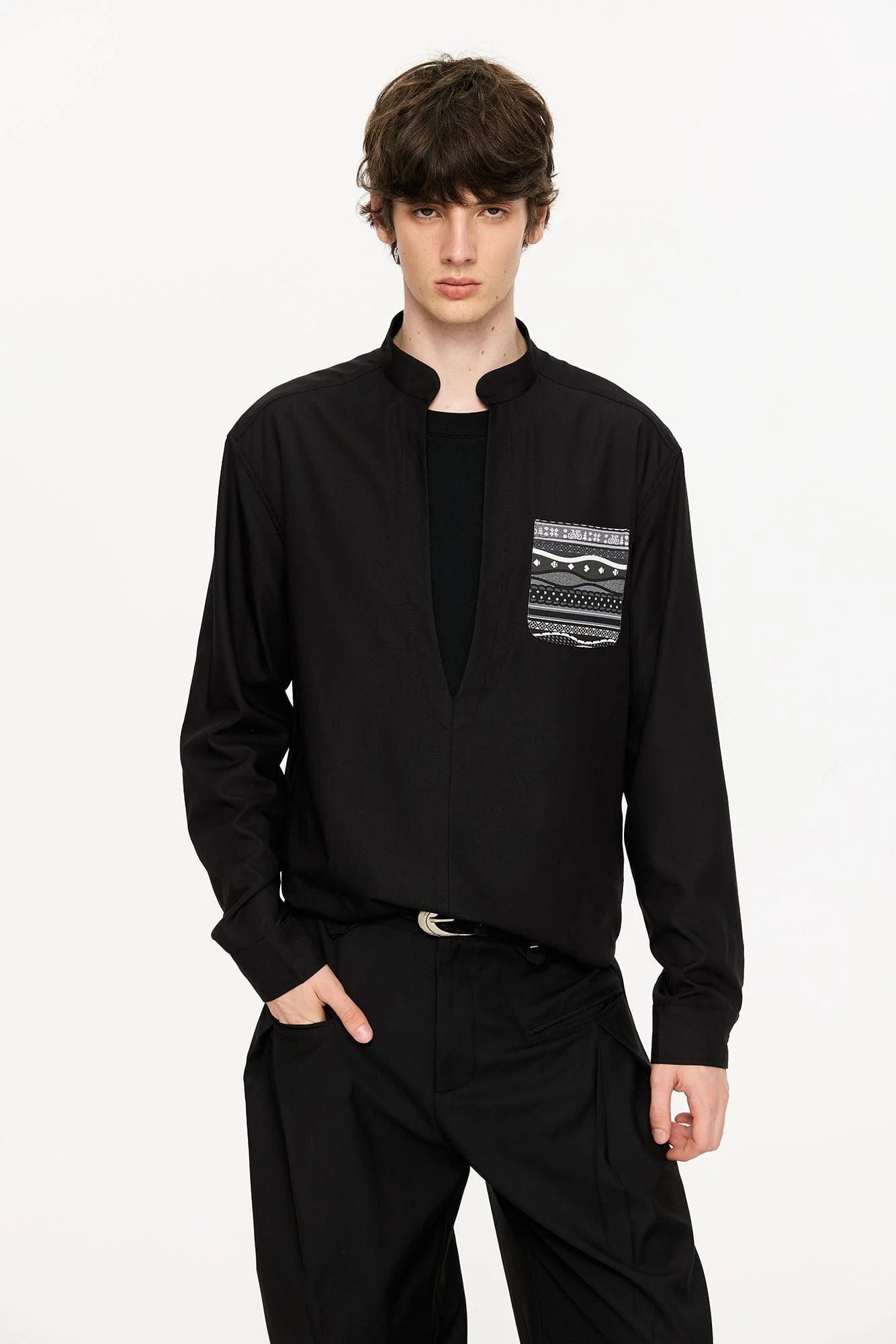 KREATE Faux Layered Fair Isle Pocket Shirt